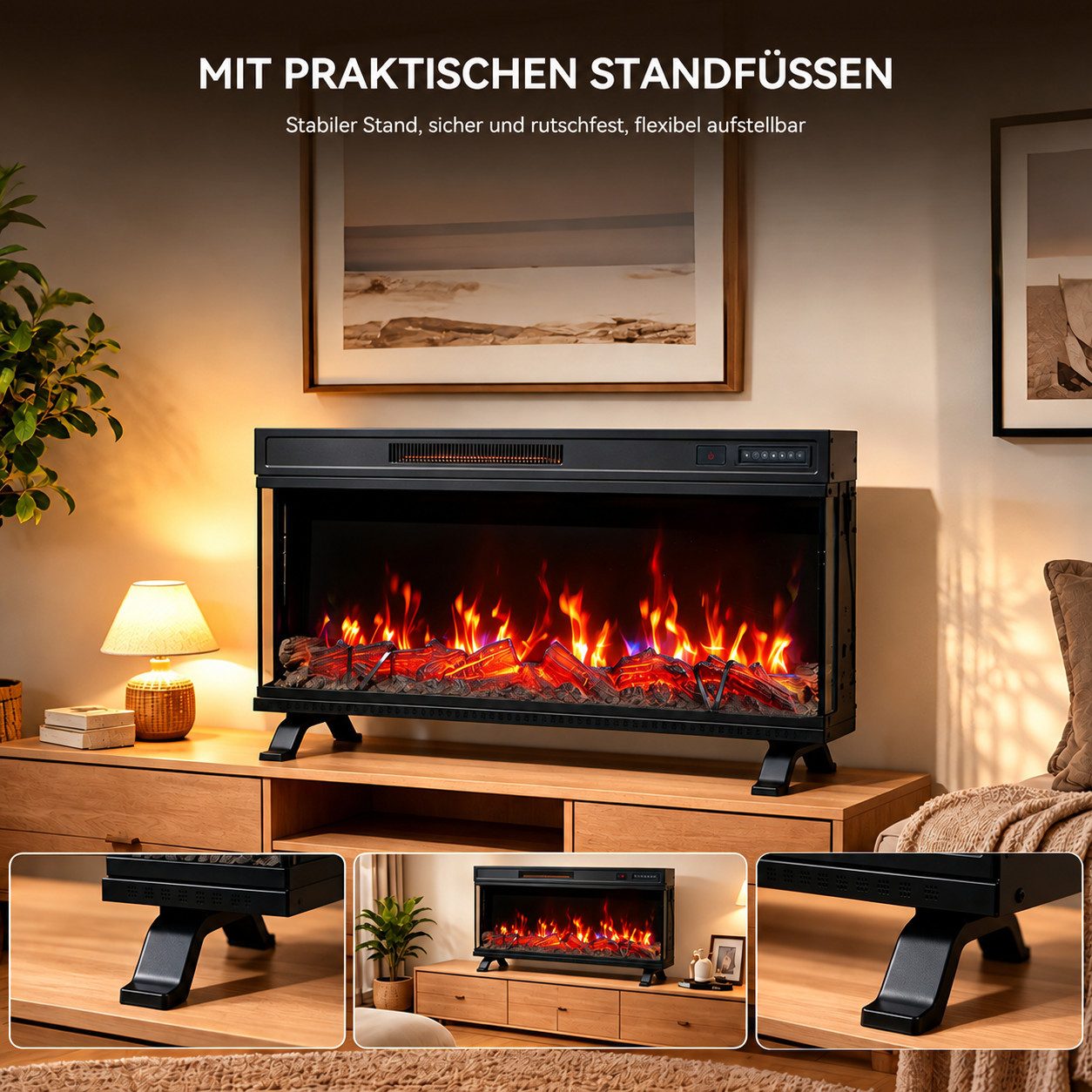 HOMAVO Elektrokamin mit 1000W/2000W Heizung, 12 3D-Flammenfarben, 36" - Stand, Einbaukamin / 50" - Wand, Einbaukamin, App-Steuerung – Bild 2 von 5