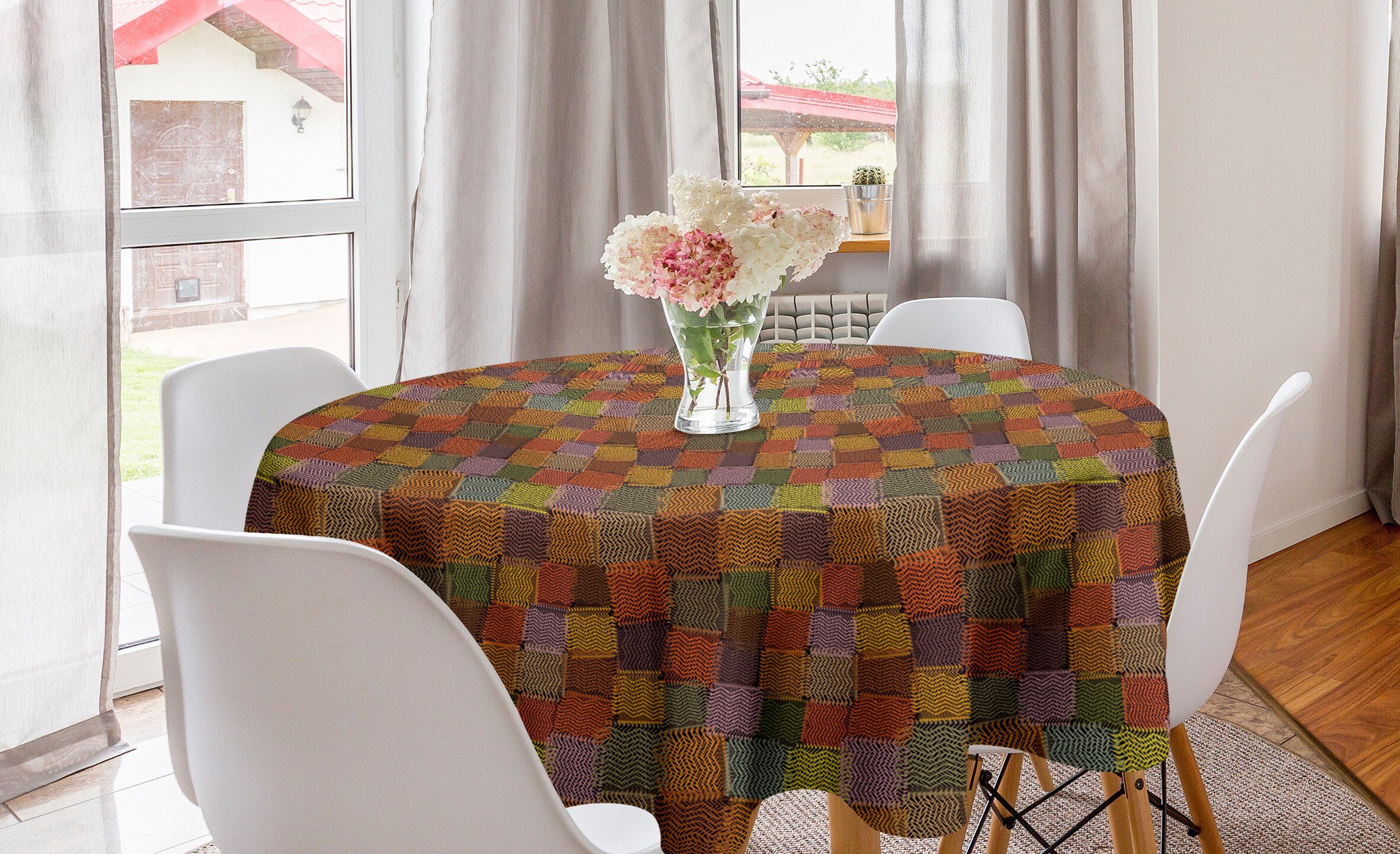 Esszimmer Kreis Küche Tischdecke Formen Abdeckung Tischdecke für Abakuhaus Dekoration, Grunge-Zick-Zack-Quadratische Vintage