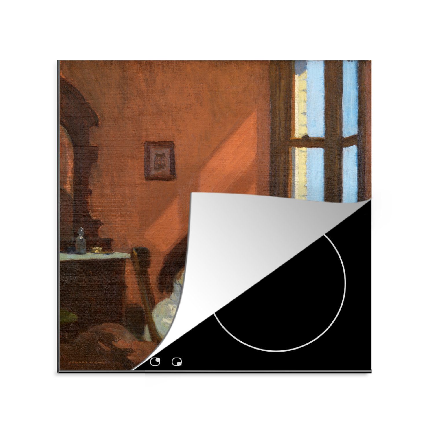 MuchoWow Herdblende-/Abdeckplatte Mädchen an der Nähmaschine - Edward Hopper, Vinyl, (1 tlg), 78x78 cm, Ceranfeldabdeckung, Arbeitsplatte für küche