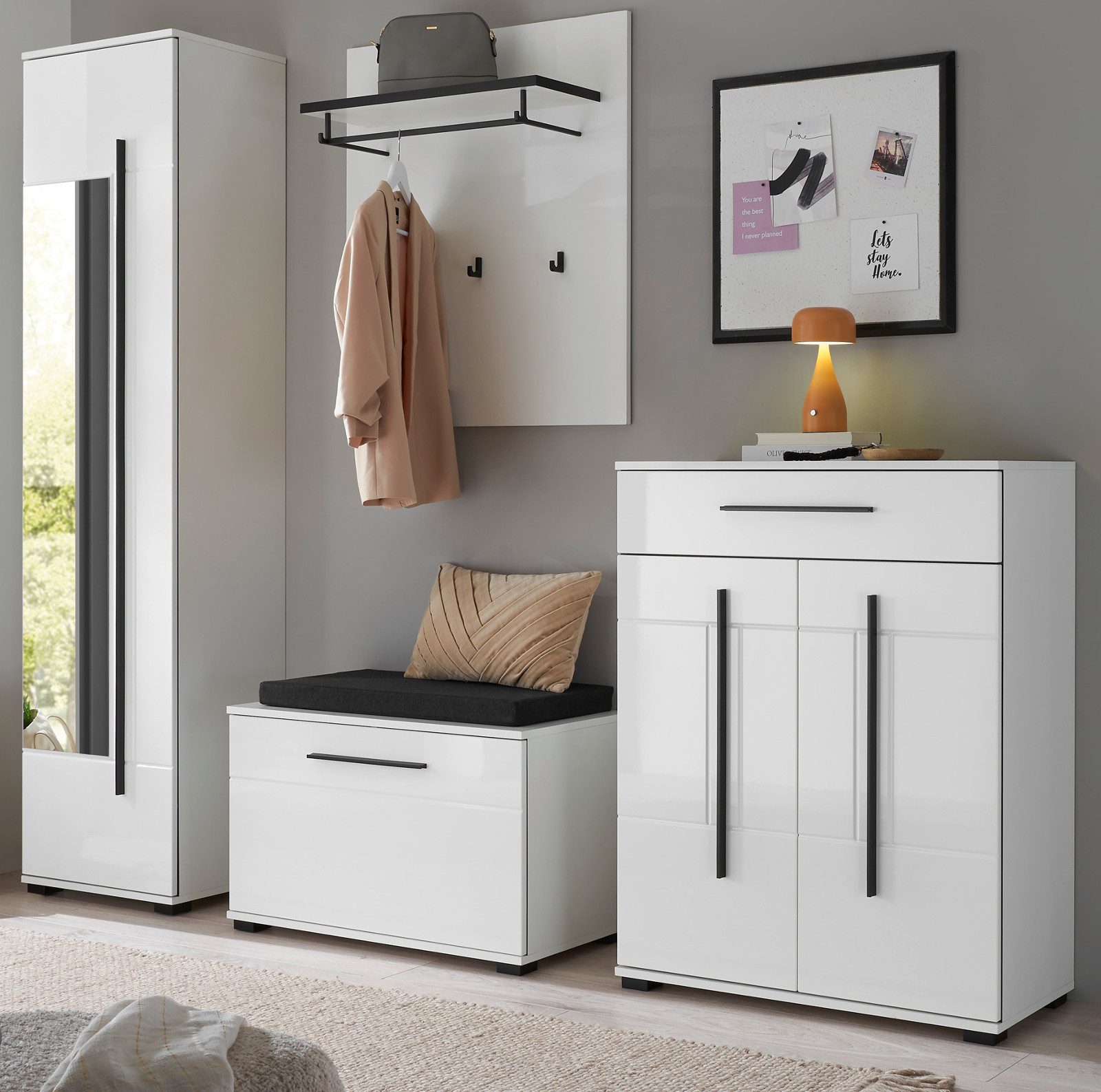 Furn.Design Garderoben-Set Design-D, (Flurgarderobe Komplett-Set, 5-St., Weiß Hochglanz, 230 x 200 cm), mit viel Stauraum und Soft-Close