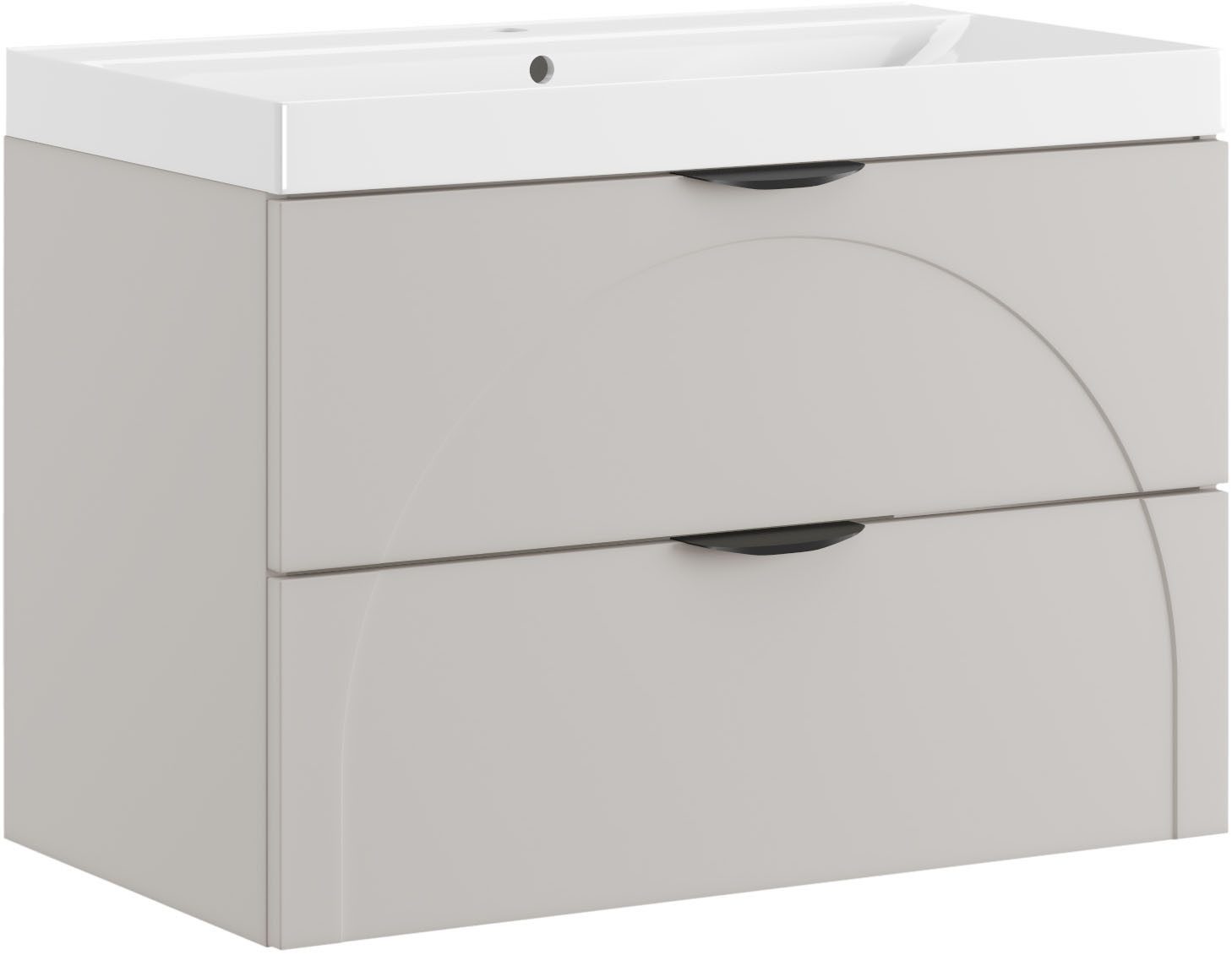 welltime Waschtisch FLOW CIRCLE mit Waschbecken, Breite 60 oder 80cm, modernes Design, Schrank mit 2 Schubladen, Soft-Close-Function, in 2 Breiten erhältlich