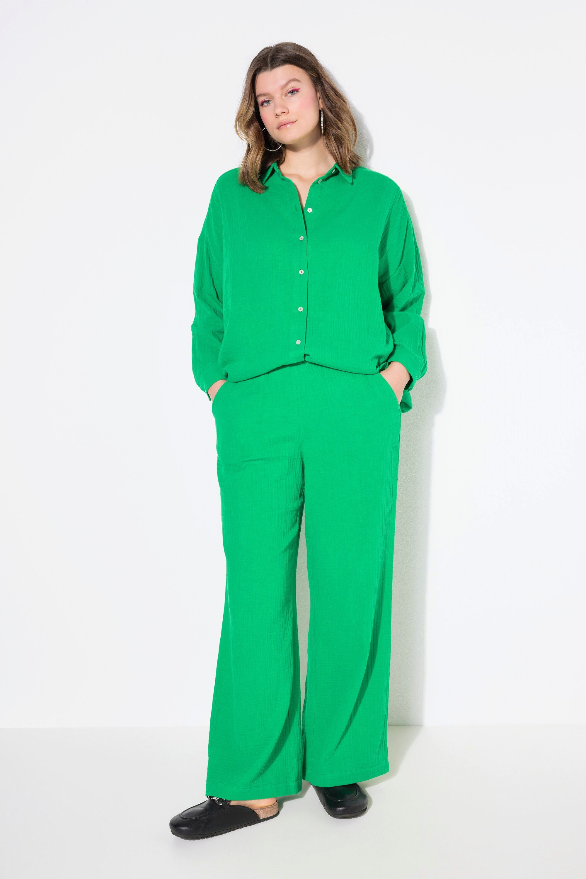 Studio Untold Schlupfhose Hose wide Legs Musselin Elastikbund