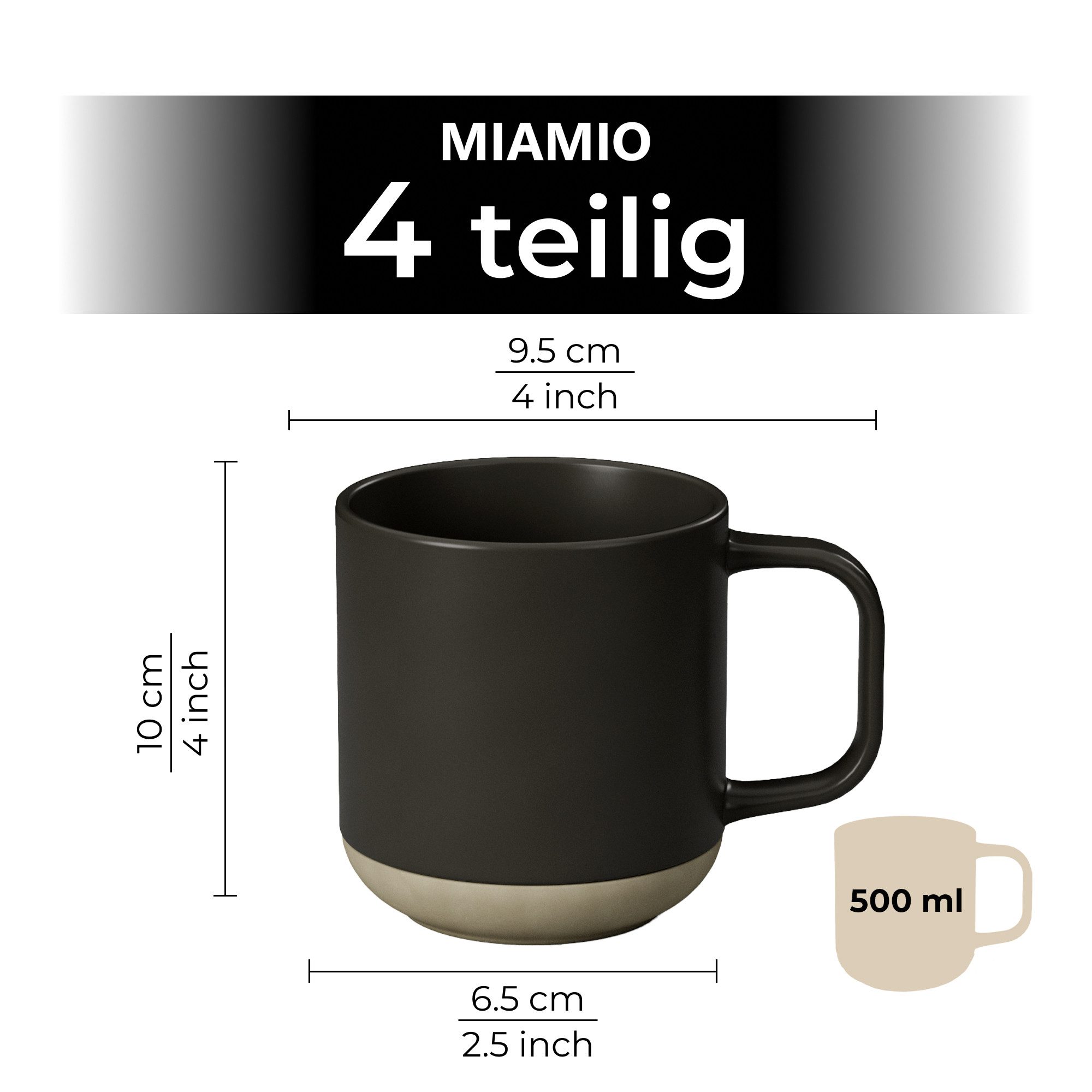 MiaMio Becher Sierra Basalt, 500 ml, 4-tlg., Keramik, 500 ml, 4er-Set