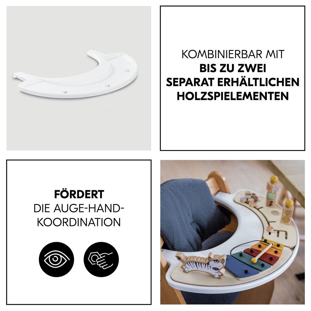 Hauck Hochstuhltablett Play Tray Basis (ohne Spiele) - Weiß, recycelter Kunststoff, Tablett für Hochstuhl Alpha & Beta mit Klick Befestigung