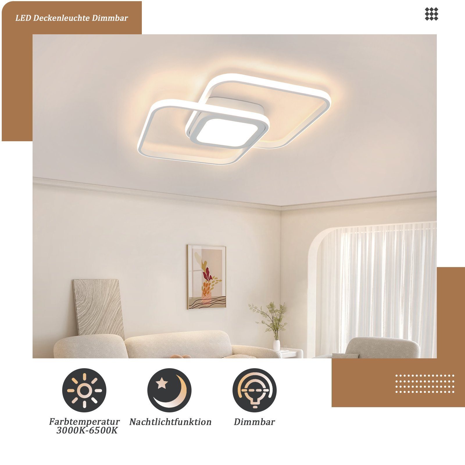 Nettlife LED Deckenleuchte Schlafzimmer Schwarz/Weiß Dimmbar Metall Wohnzimmer mit Fernbedienung, Dimmbar, LED fest integriert, Warmweiß Neutralweiß Kaltweiß, Schlafzimmer Kinderzimmer Küche Balkon perfekt als Weihnachtsgeschenk