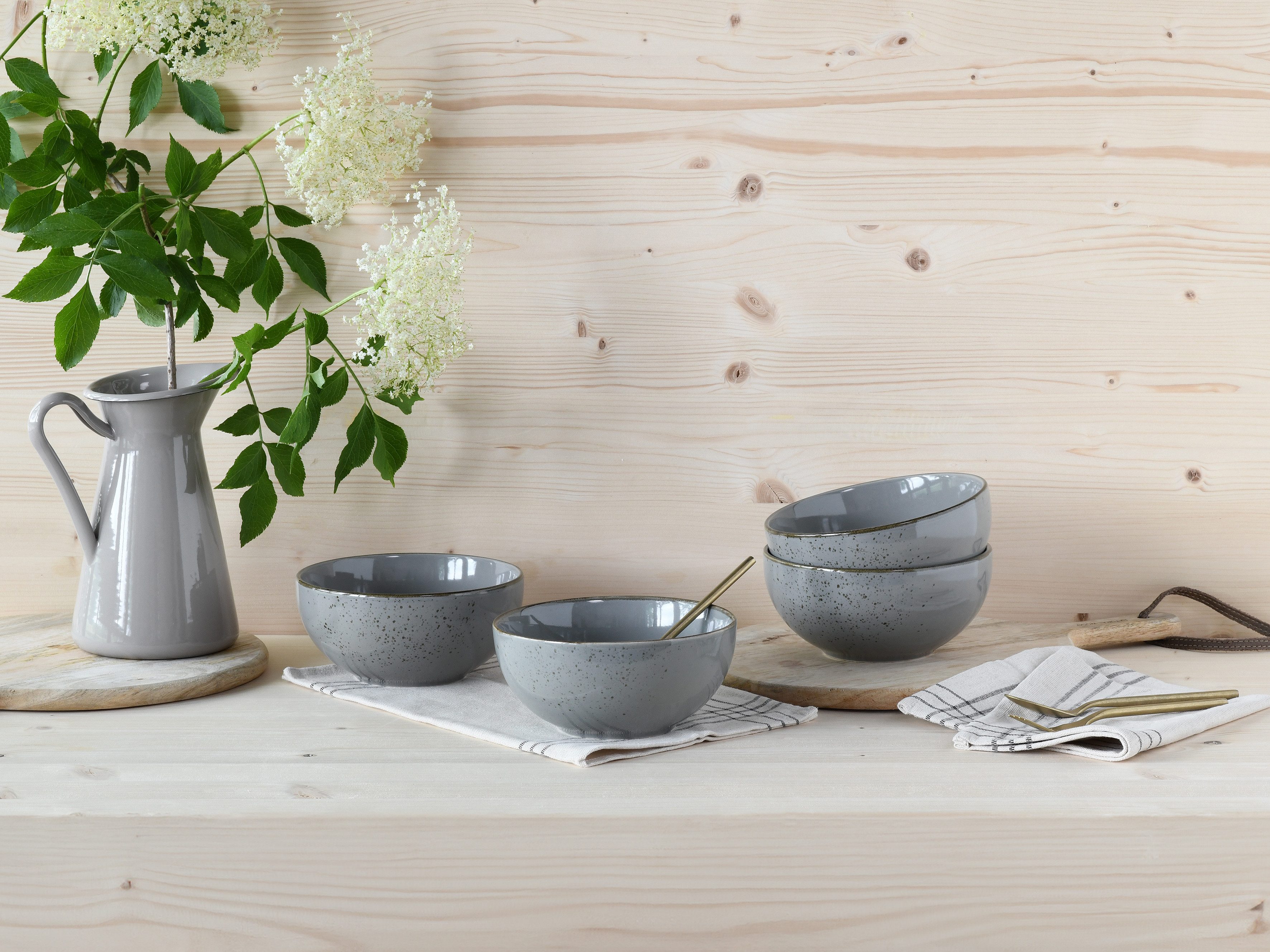 CreaTable Schale Nature Collection, Buddha Bowl 4-tlg, Steinzeug, (Set, 4-tlg), Handwerklicher Look, Vintage, Höhe 8,5 cm
