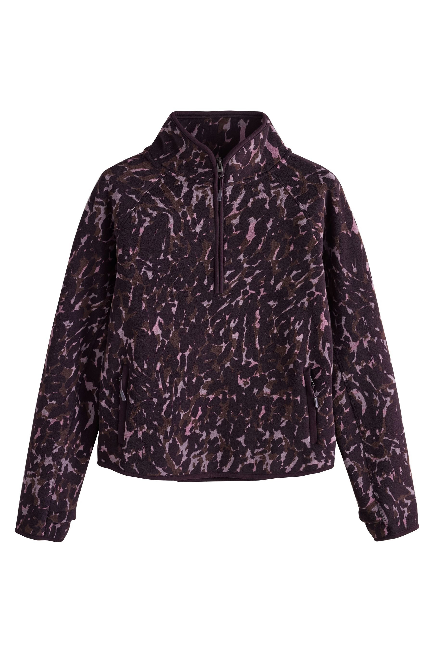Next Fleecepullover Fleece mit kurzem Reißverschluss und Print (1-tlg)