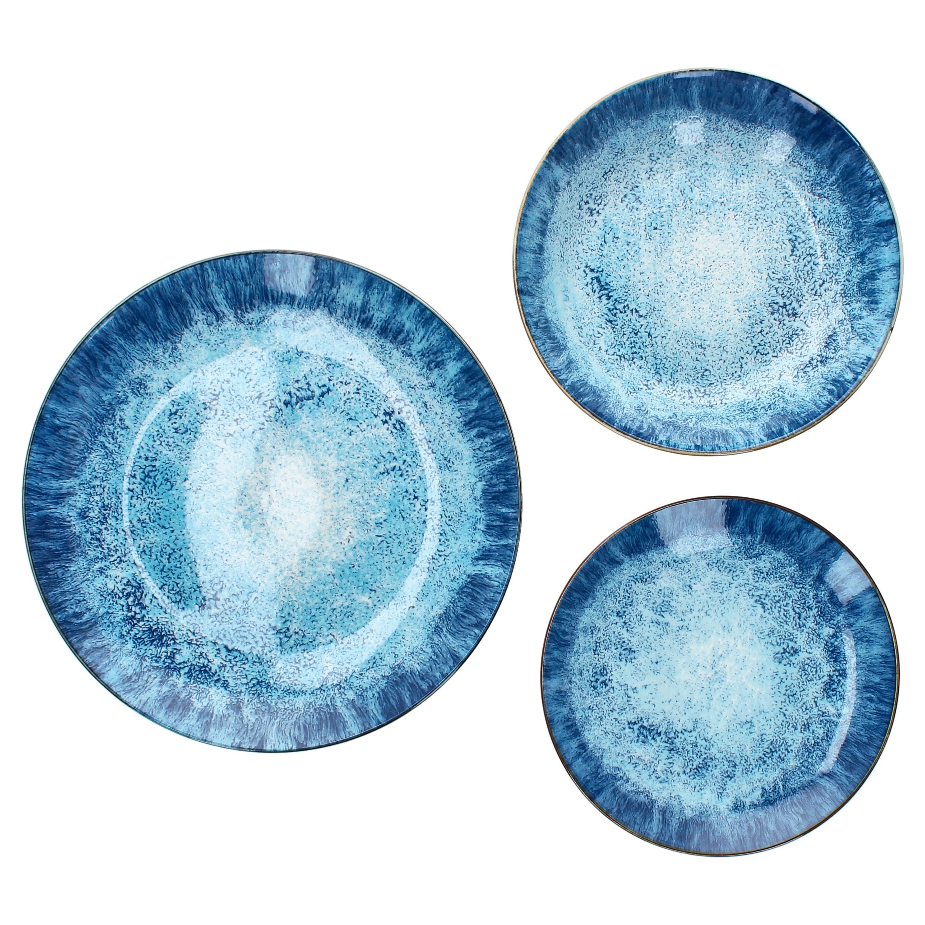 MamboCat Teller-Set Marina 18tlg Tellerset blaue 6 Pers Kuchenteller Speiseteller, Porzellan