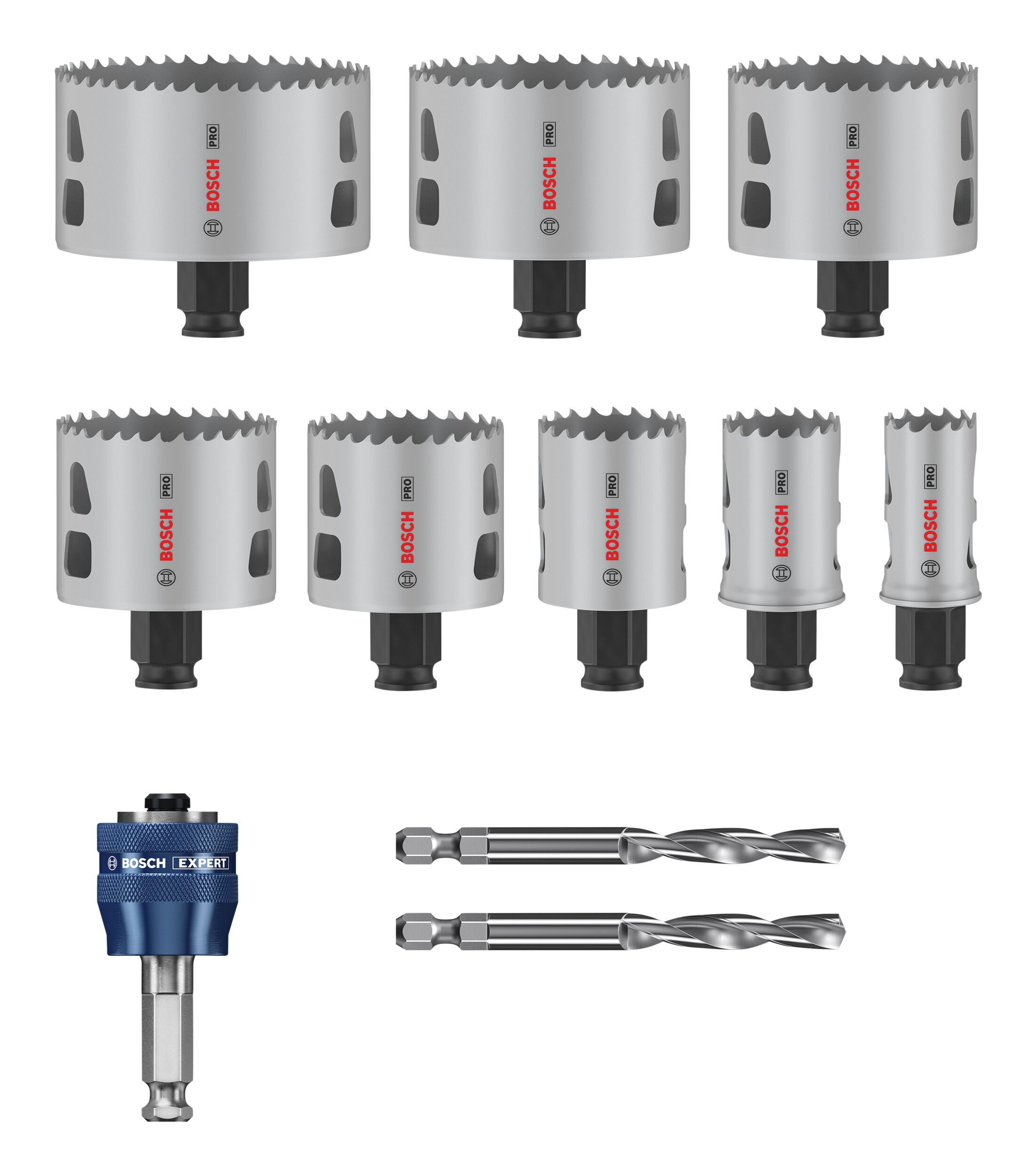 BOSCH Lochsäge Pro Multi Material, 11 Teile, Multi Material Power Change Plus Set, 25 - 86 mm, 11-teilig