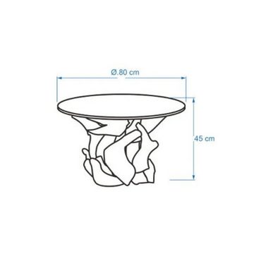 ExotischerLeben Couchtisch Wurzelholz Couchtisch IKAL – Naturdesign für modernes Wohnen, Glasscheibe Ø 80 cm, Stärke 8mm, gehärtet