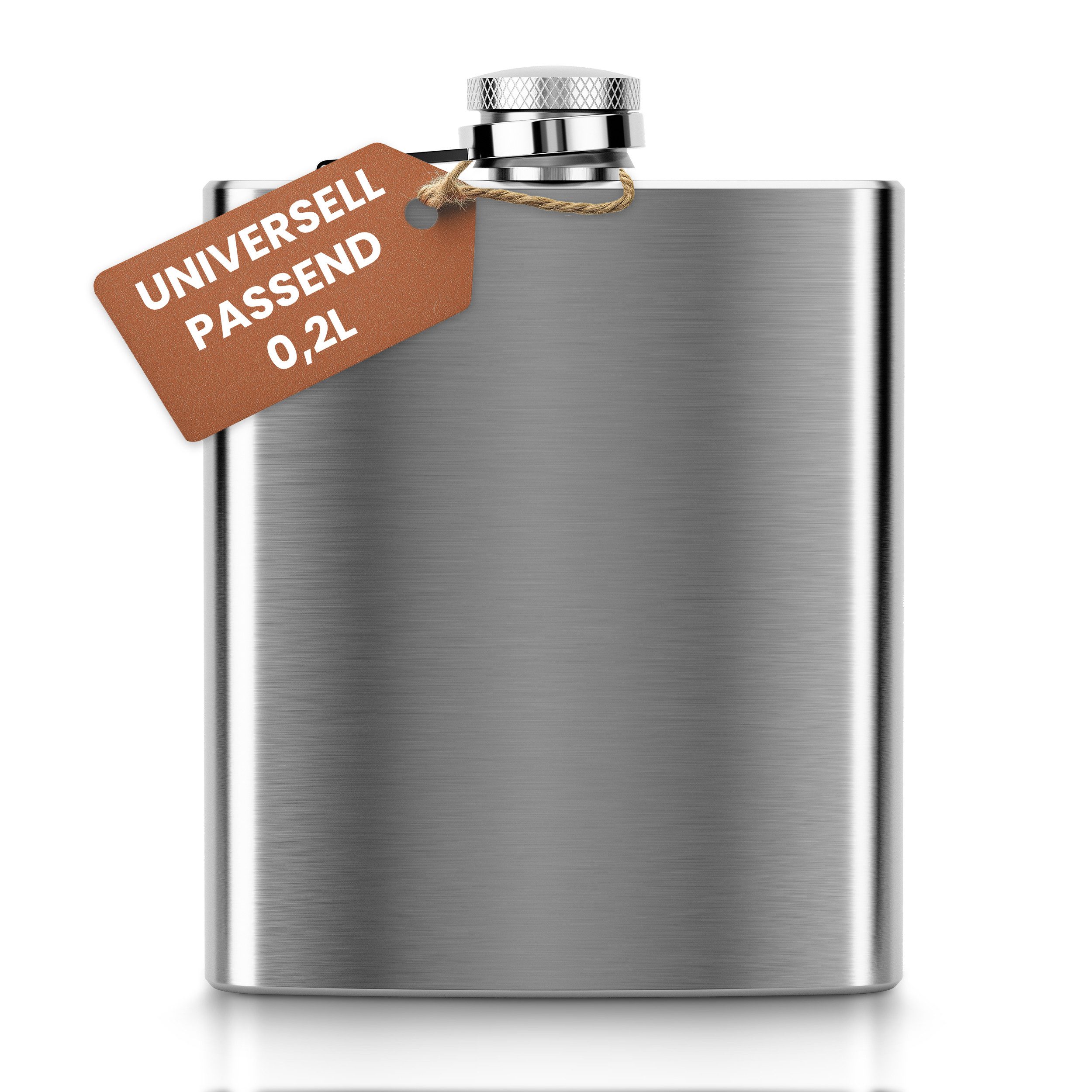 Oramics Flachmann 0,2 Flachmann Trinkflasche Edelstahl Silber 200ml auslaufsicher, Deckel ist fest am Flachmann, somit geht er nicht verloren