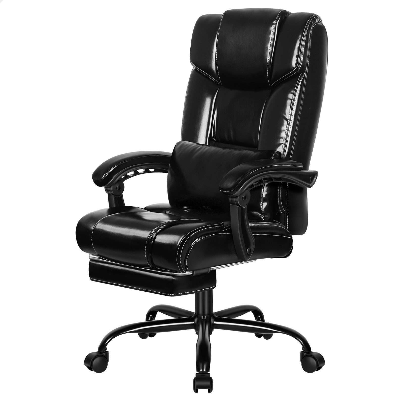 ALFORDSON Bürostuhl Ergonomische Gamingstuhl mit hoher Rückenlehne und extra großem Kissen, mit einziehbaren Fußstützen und abnehmbaren Kissen, schwarz