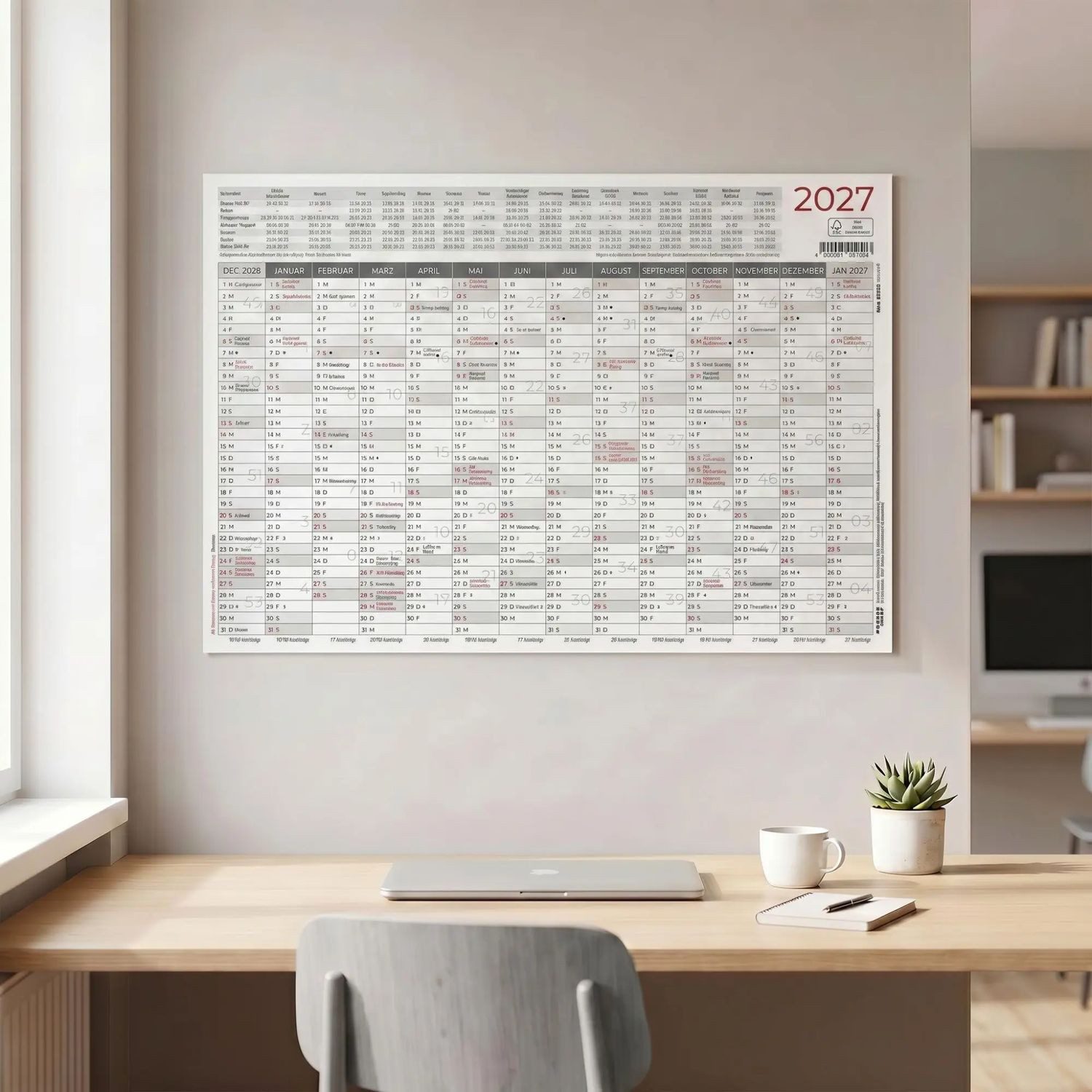 Wandkalender Kleiner Wandplaner 1 Stk. gerollt 2027