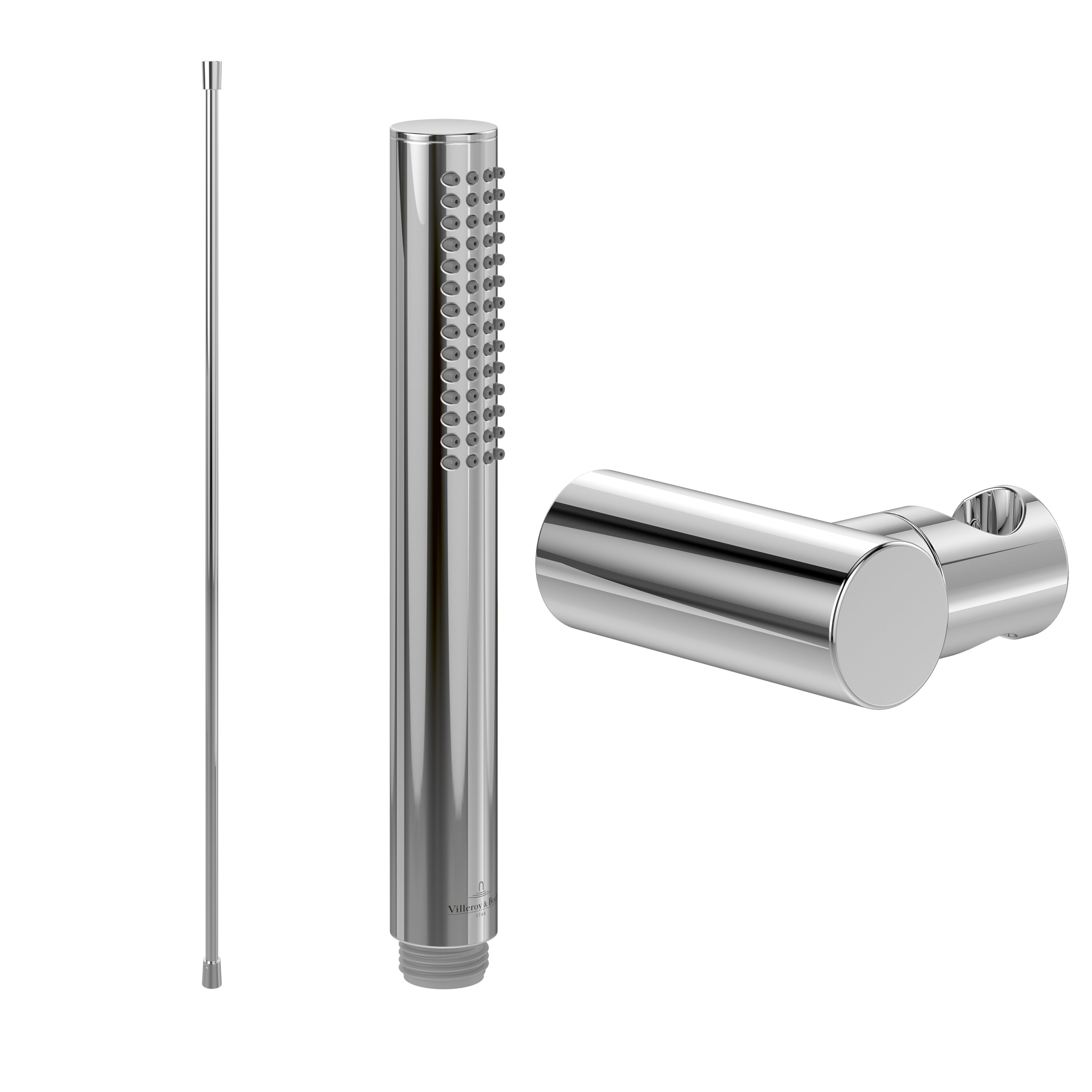 Villeroy & Boch Handbrause Verve Showers, Set aus Duschkopf Stab, Halter (rund) und Schlauch (1,60m), Chrom