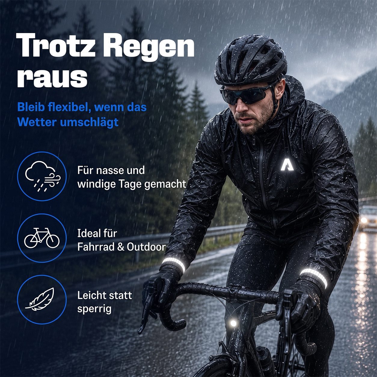 Alpensattel Regenjacke Rainshield - Wasserdichte Regenjacke (Einzeljacke, 1) Reflektierend, atmungsaktiv, wasserdicht, leicht, mit Kapuze
