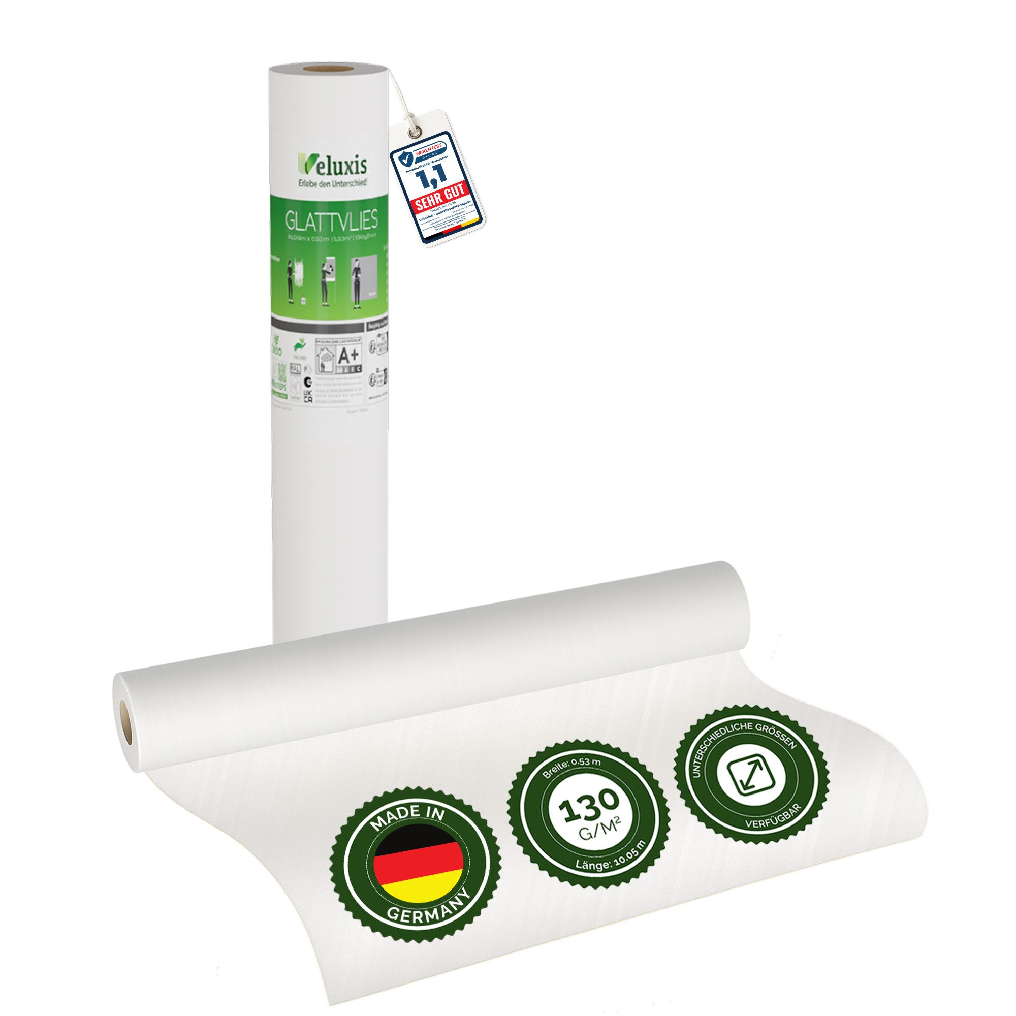 Veluxis Malervlies Veluxis® Premium Glatvlies, (1-St), überstreichbar, rissüberbrückend & formstabil