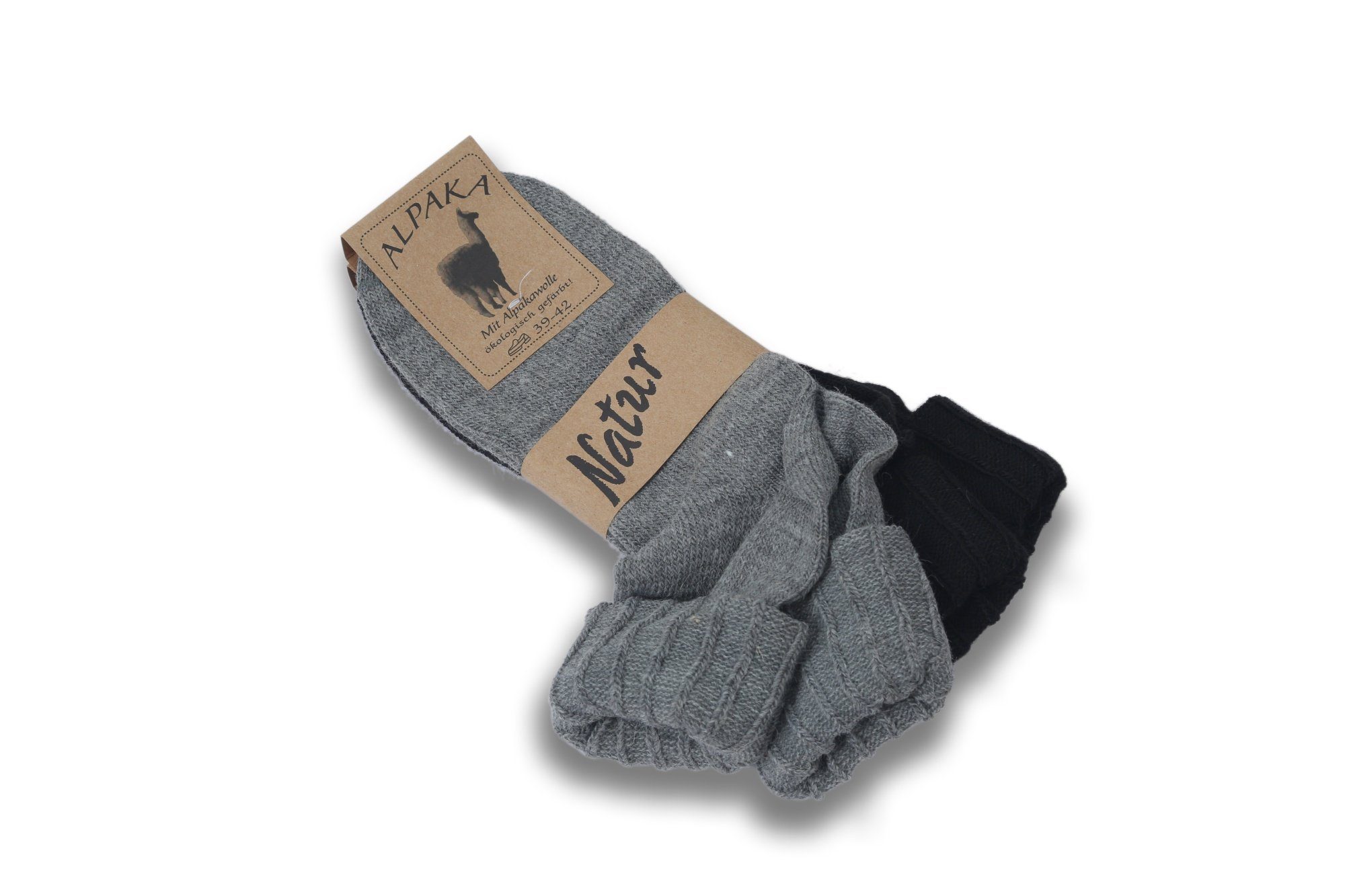 Sonia Originelli Norwegersocken 2 Paar Alpakasocken "Dünn" Umschlag Alpakawolle Unisex Winter Farben können abweichen grau-schwarz | Socken