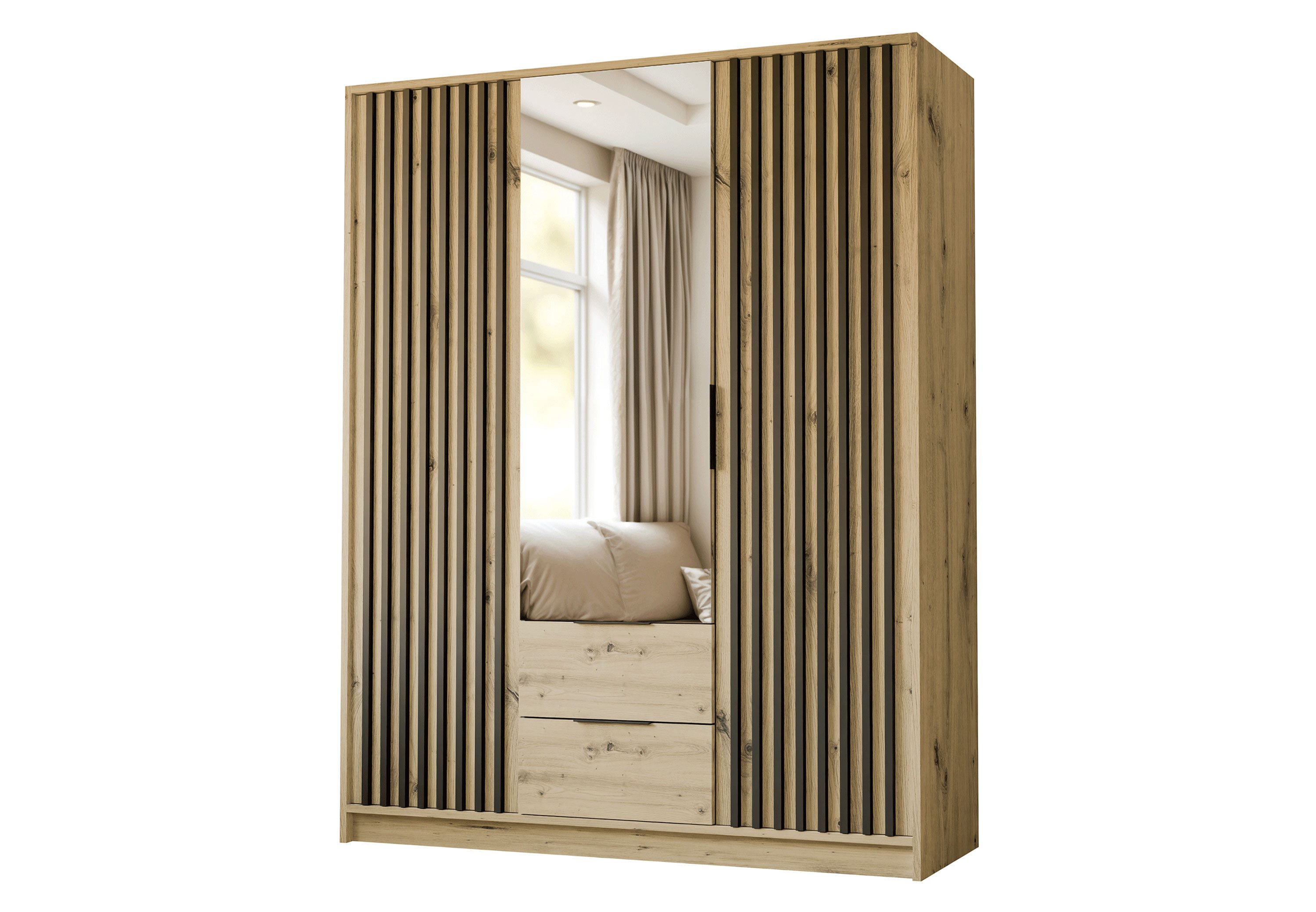 Lookway Kleiderschrank NELA 3D 155 cm Drehtürenschrank mit Lamellen Breite: 155 cm