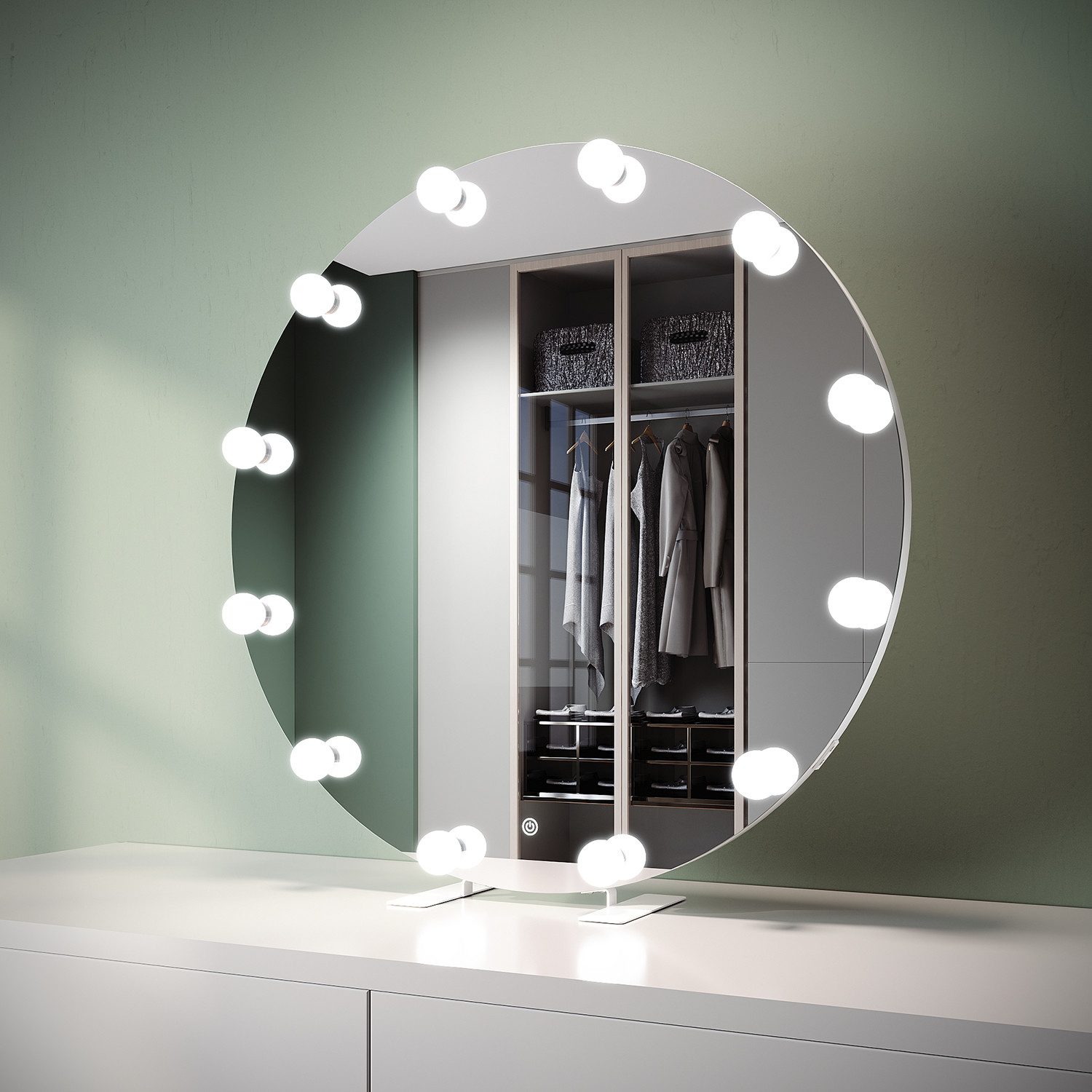 SONNI Дзеркало для макіяжу Badspiegel LED Spiegel 3 Farben dimmbar, Touch + Steckdose, 80 x 80cm