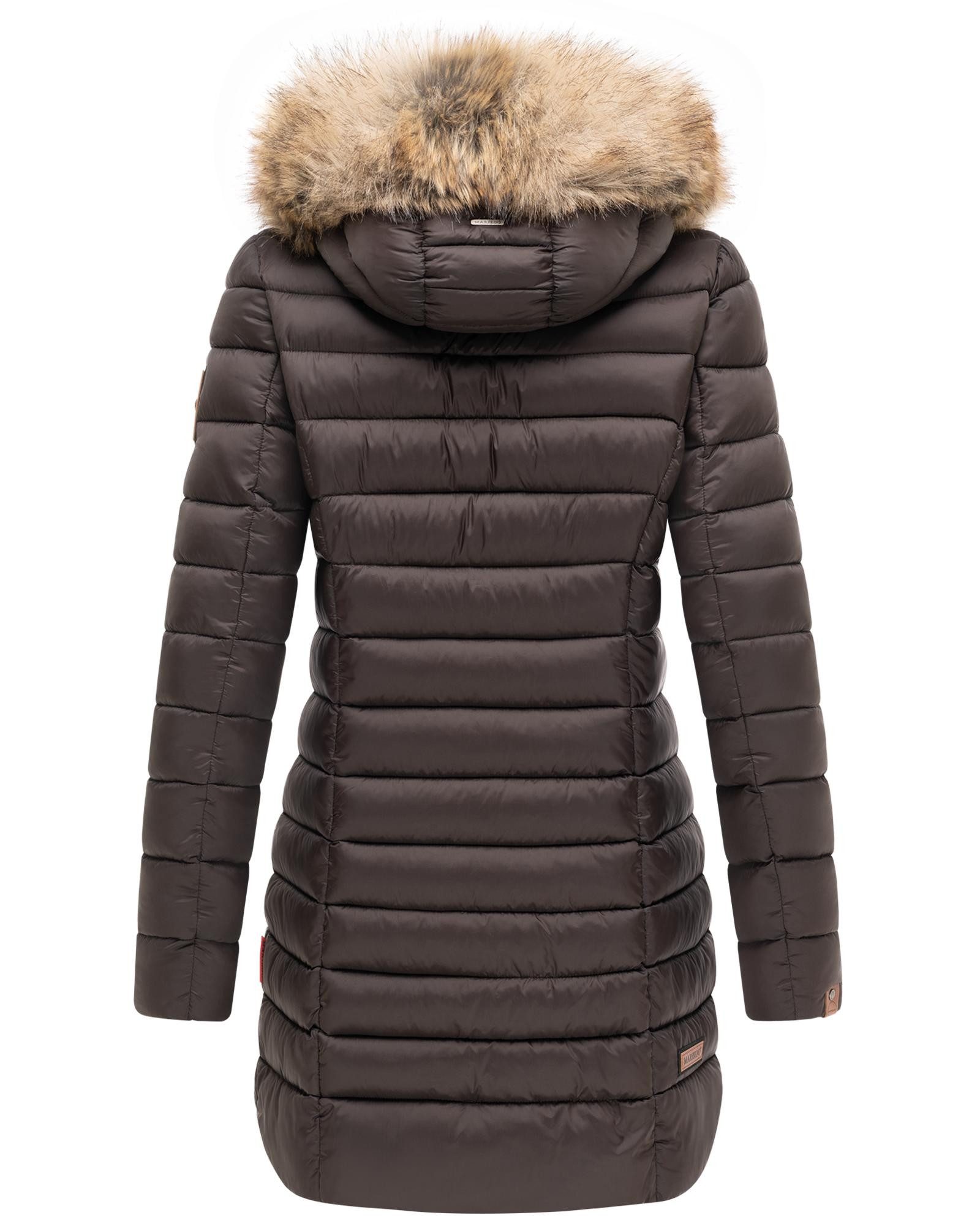Marikoo Steppmantel Rose-Stepp zeitloser Winterparka mit großer Kunstfellkapuze
