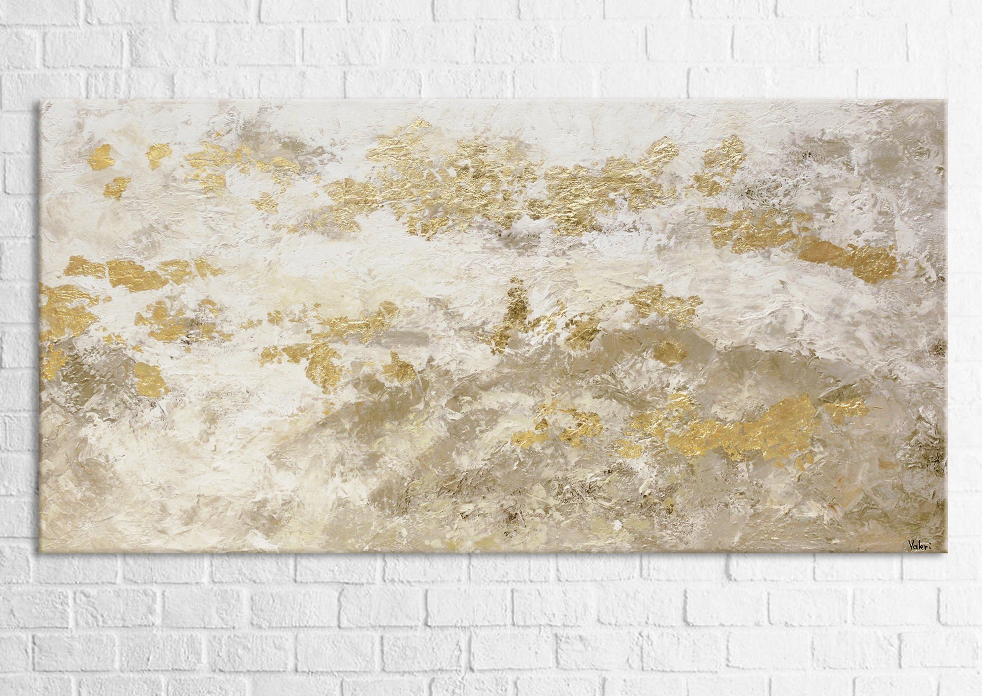 YS-Art Gemälde Glänzendes Gold, Abstraktion, Schattenfugenrahmen Handgemalt Ohne Leinwand Gelbe Abstrakt Bild Gold Beige