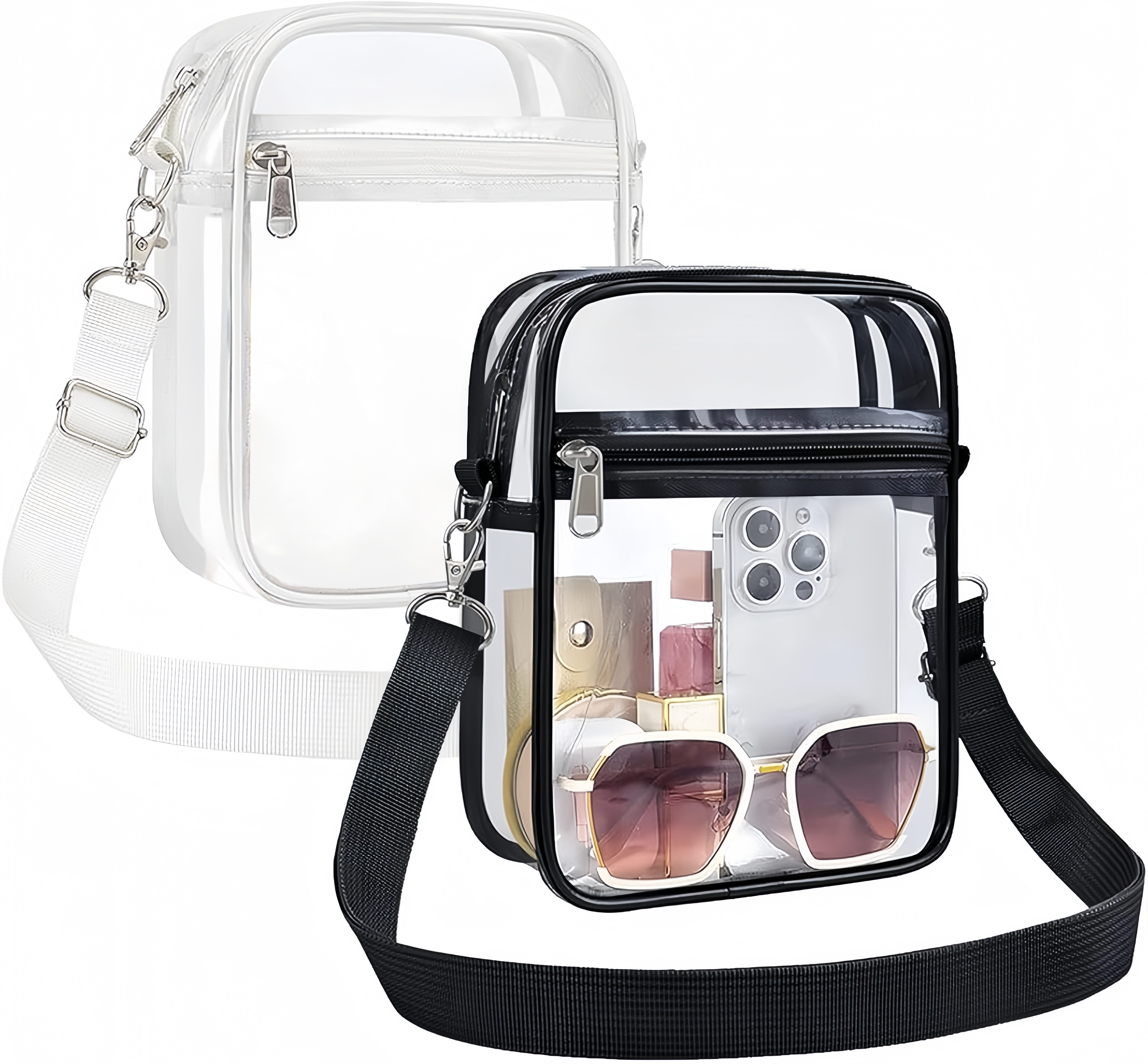 FOUORTUNATE-BEE Umhängetasche 2er Set Transparente Umhängetaschen mit Schultergurt (2-tlg), Kleine PVC-Taschen für Alltag, Reisen und Events