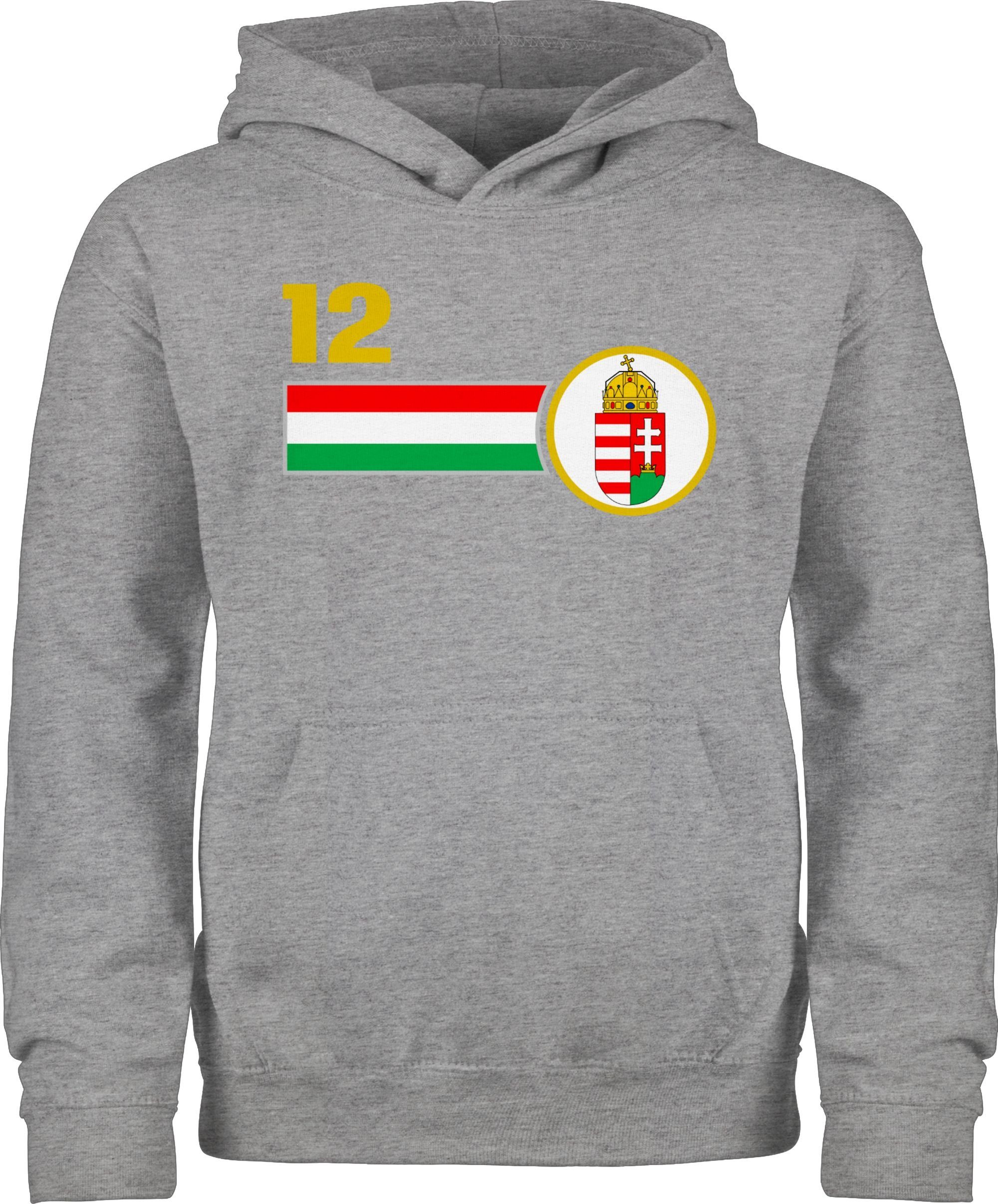 Shirtracer Hoodie 12. Mann Ungarn Mannschaft Fussball EM 2024 Kinder 2 Grau meliert