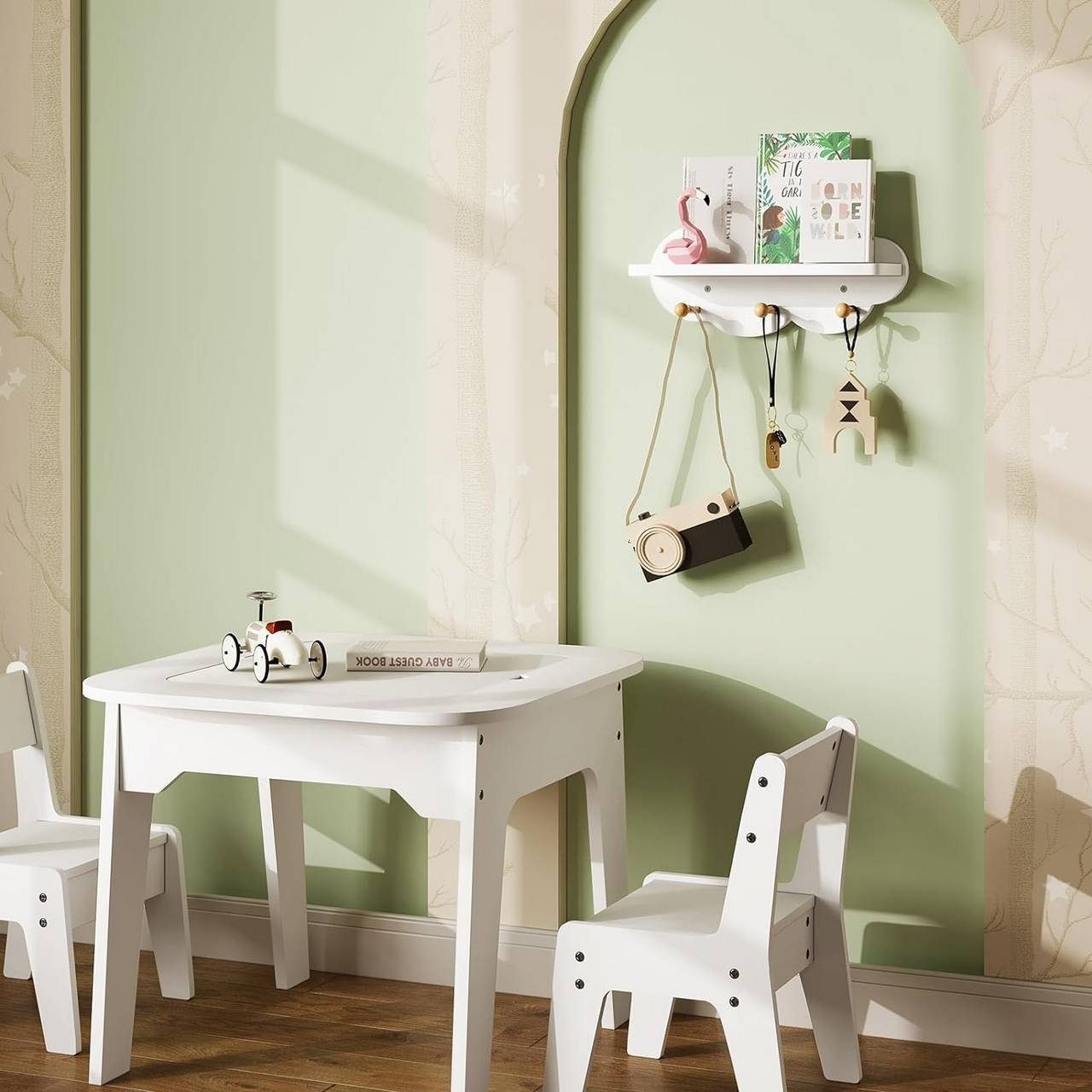 Woltu Wandregal, 3-tlg., Kinder Wolkenregal mit Haken, weiß günstig online kaufen