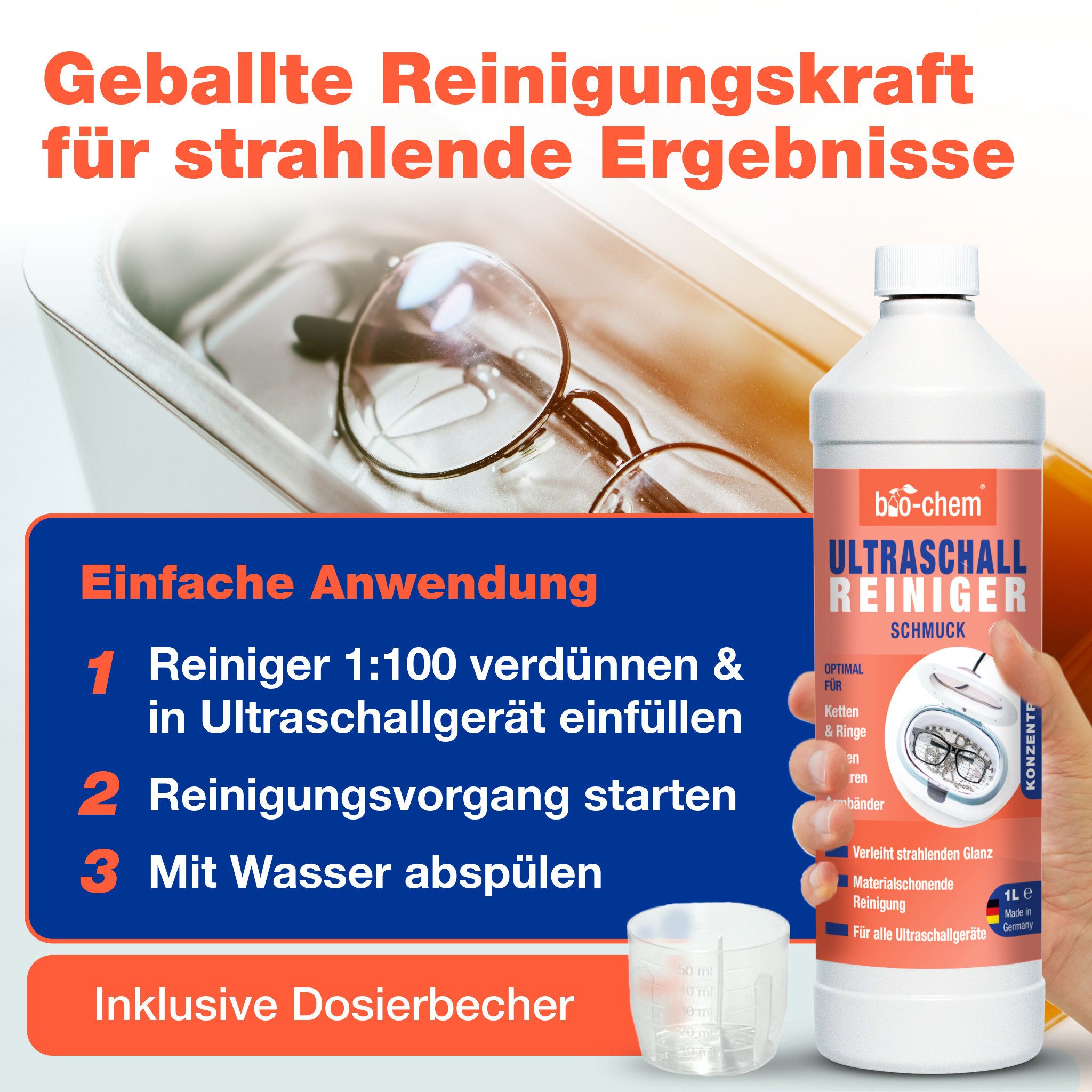 bio-chem Ultraschallreiniger Ultraschallreiniger Konzentrat 1000 ML – für Ultraschallgeräte