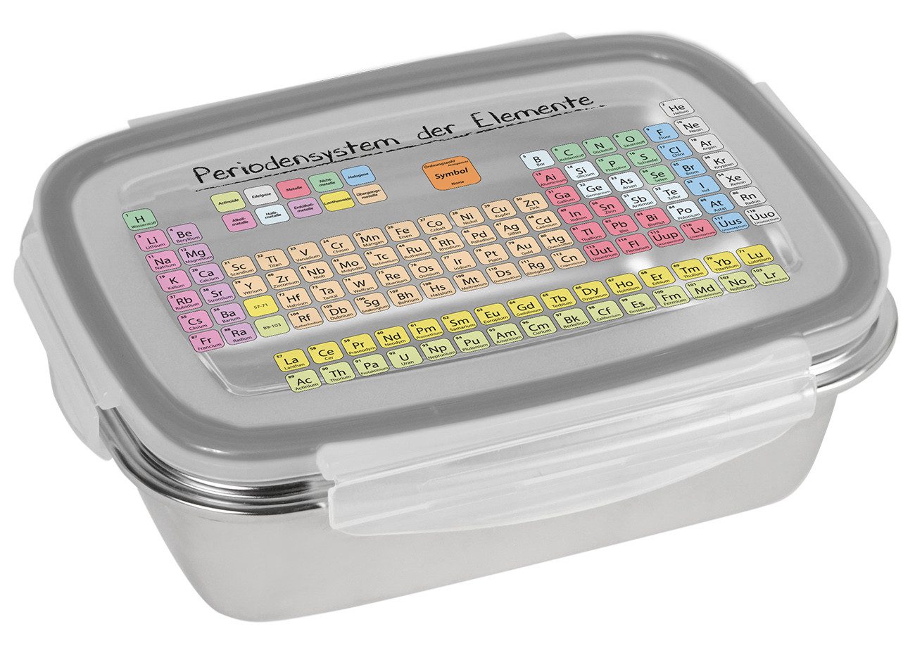Geda Labels GmbH Lunchbox Periodensystem, Edelstahl, (1-tlg), Silber, 850 ml, spülmaschinengeeignet (Nur Behälter, ohne Deckel)