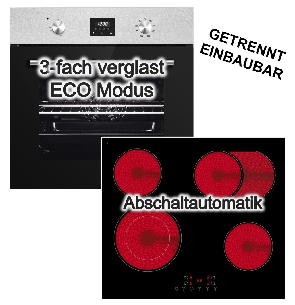 PKM Backofen-Set Einbaubackofen 8 Funktionen + Glaskeramik Kochfeld Zweikreiszone Touch, mit Nein