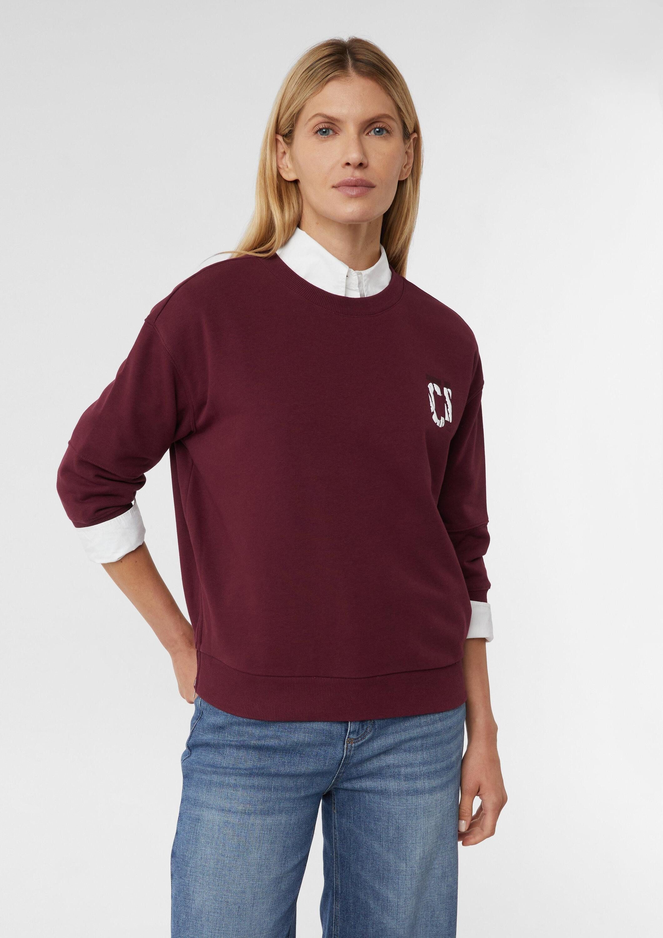 comma 3/4 Arm-Pullover Sweatshirt Sweater mit Artwork und seitlichen Reißverschlüssen