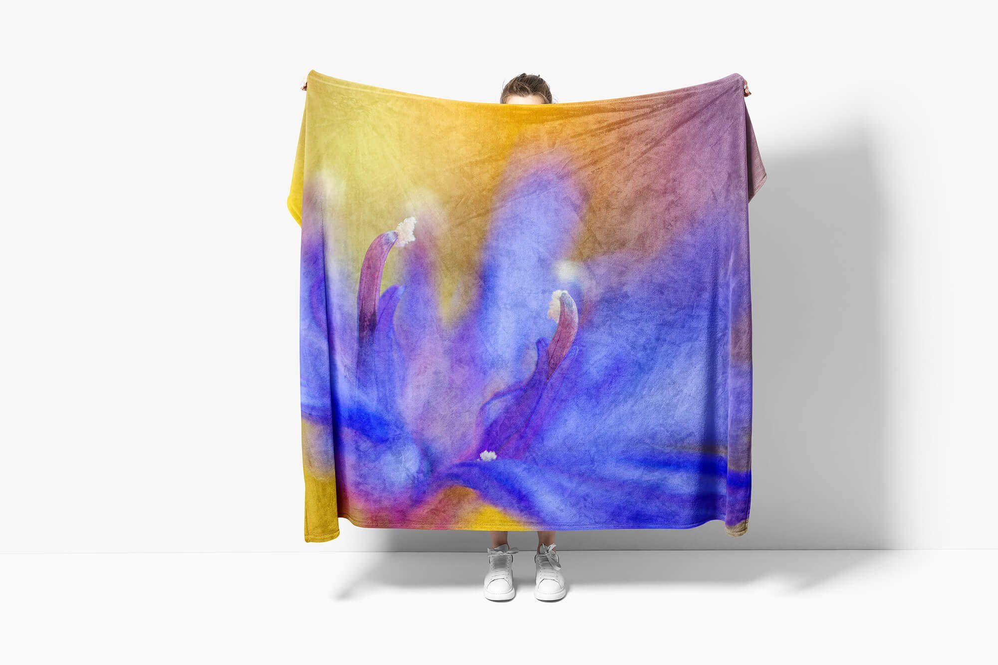 Art Nahauf, (1-St), Blüte Saunatuch Baumwolle-Polyester-Mix Handtuch Strandhandtuch Kuscheldecke Sinus mit Handtücher Handtuch Blaue Fotomotiv