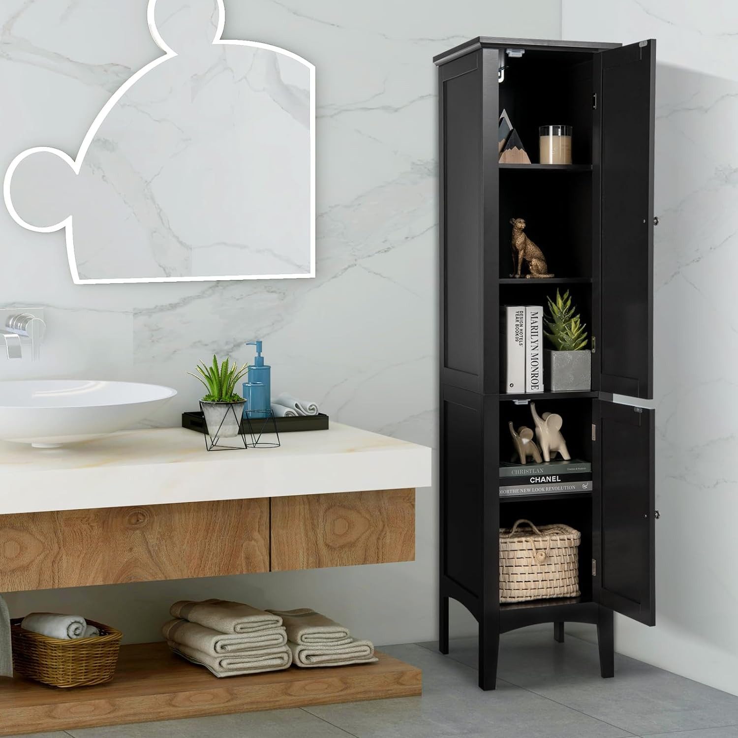 KOMFOTTEU Hochschrank Badschrank mit 2 Türen, günstig online kaufen