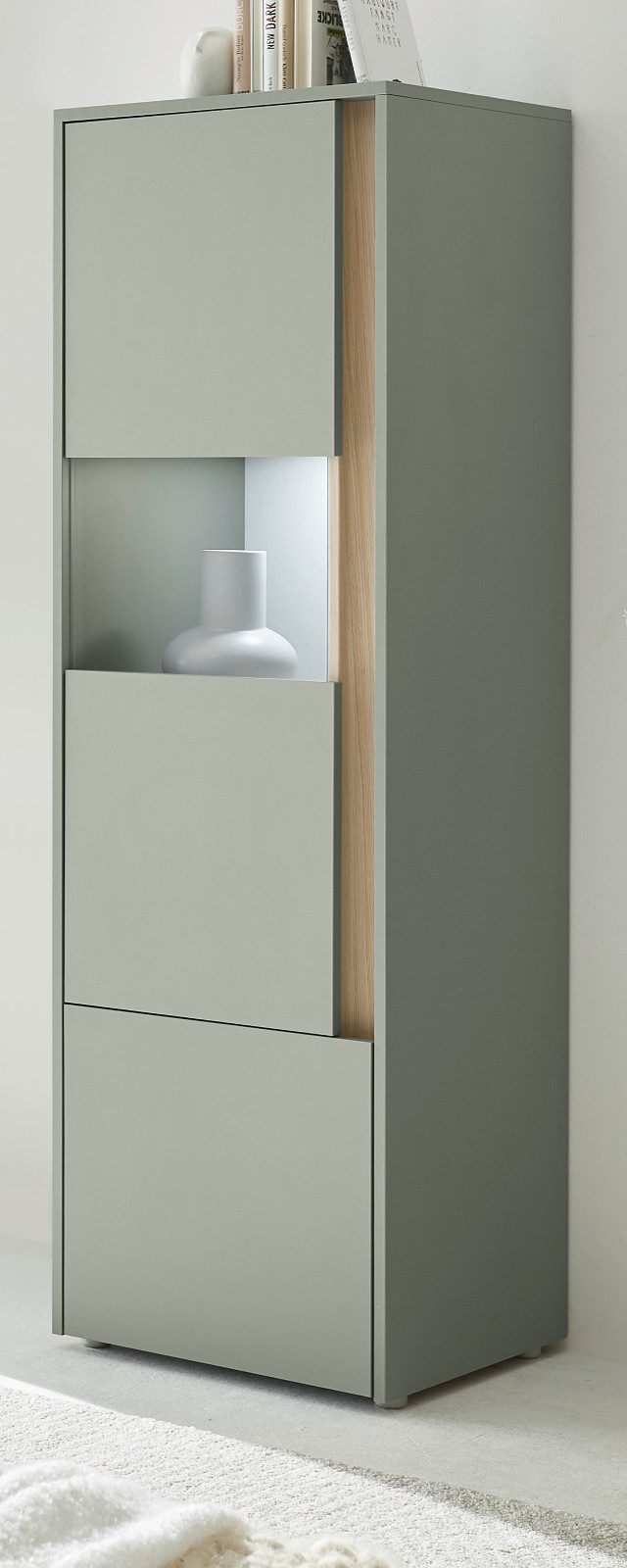 Furn.Design Standvitrine Center (Vitrinenschrank in Salbei Grün mit Eiche, 2-türig, 50 x 155 cm) mit viel Stauraum