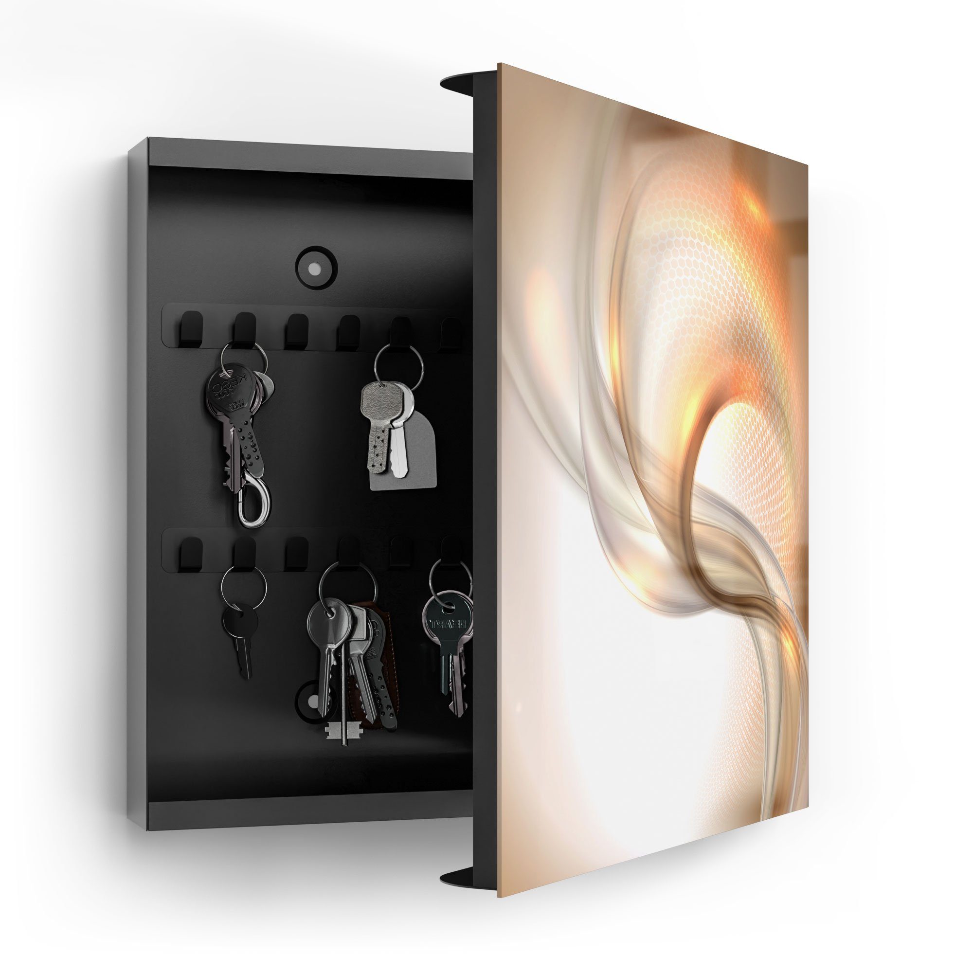 DEQORI Schlüsselkasten 'Schwingungen im Licht', Glas Schlüsselbox modern magnetisch beschreibbar