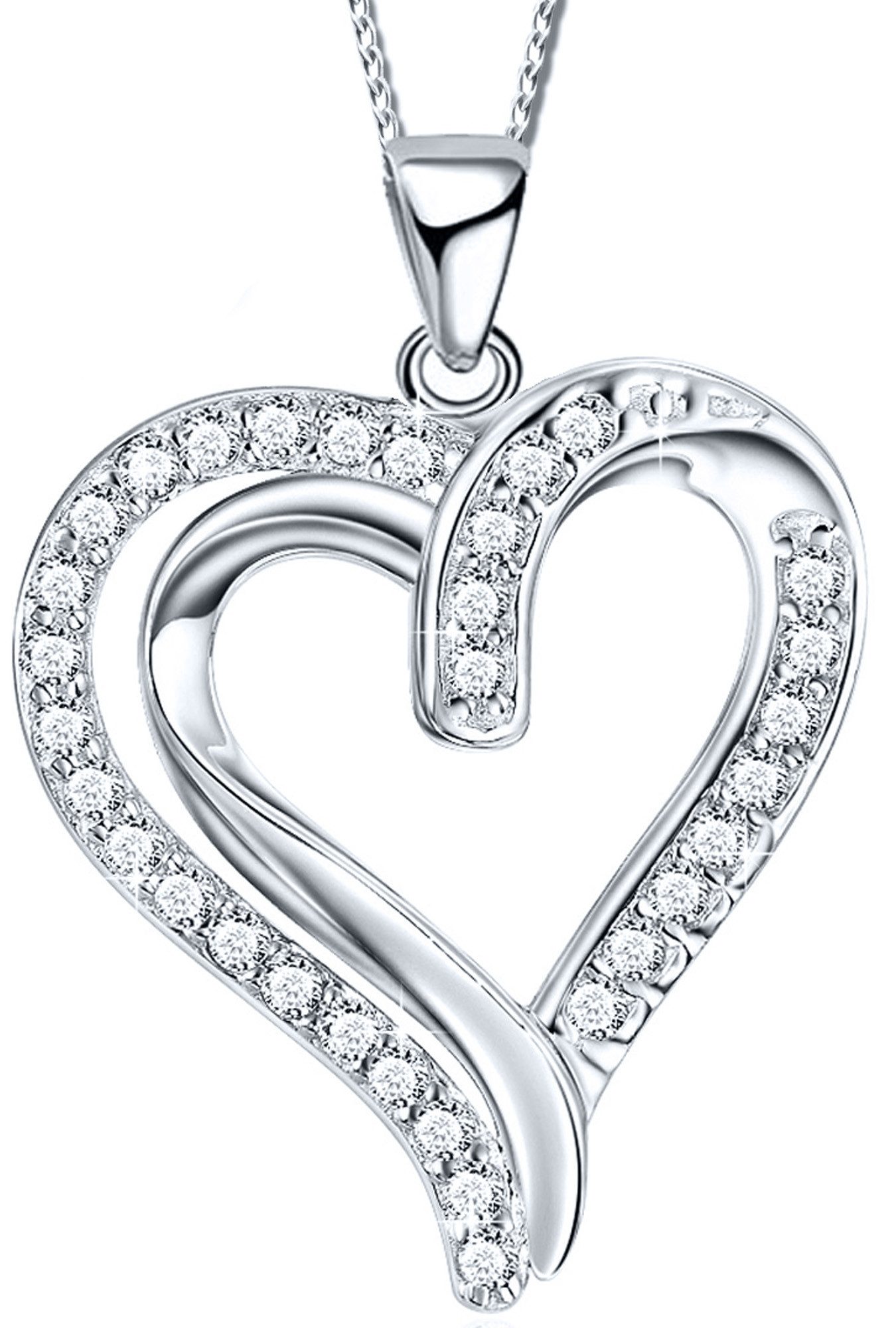 Kette mit Anhänger Herzkette 925 Sterling Silber Kette mit Herz Herzschmuck