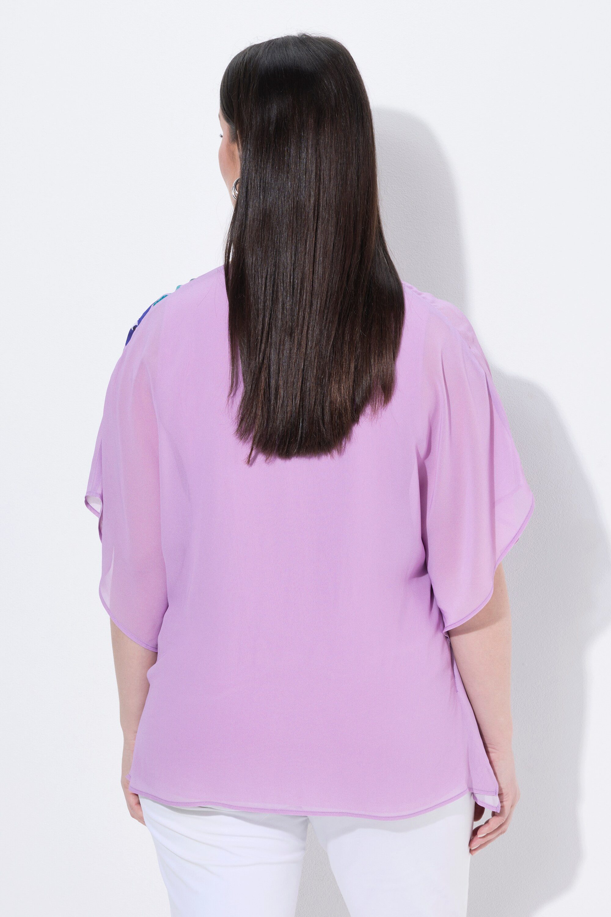 Ulla Popken Druckbluse Chiffonbluse Blüten doppellagig V-Ausschnitt