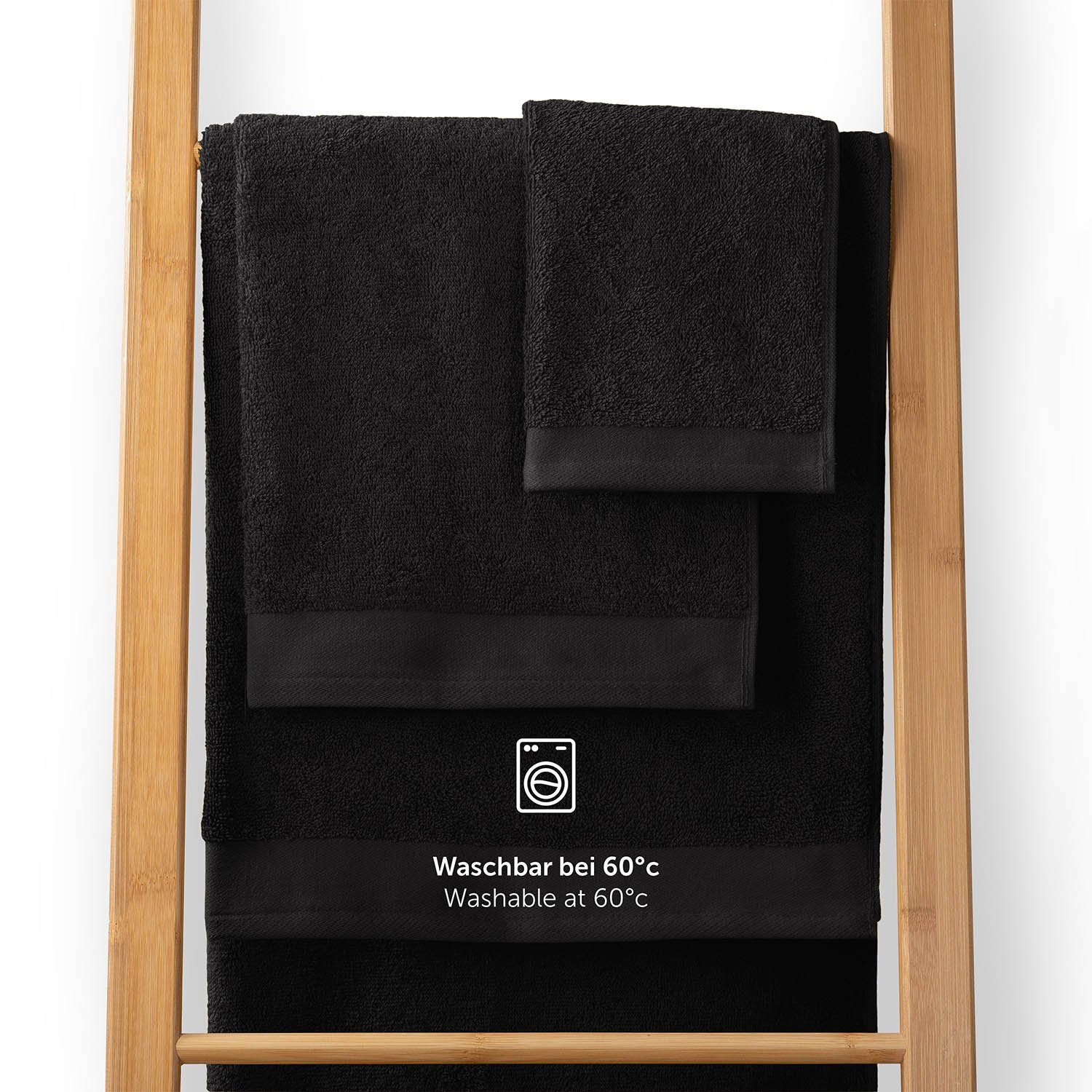 Blumtal Handtücher Baumwolle und weich Handtücher Frottee 50x100cm mit saugstark, Schwarz - 100% Aufhängschlaufen, Frottier Handtücher (2-St), Premium Set 2er Set