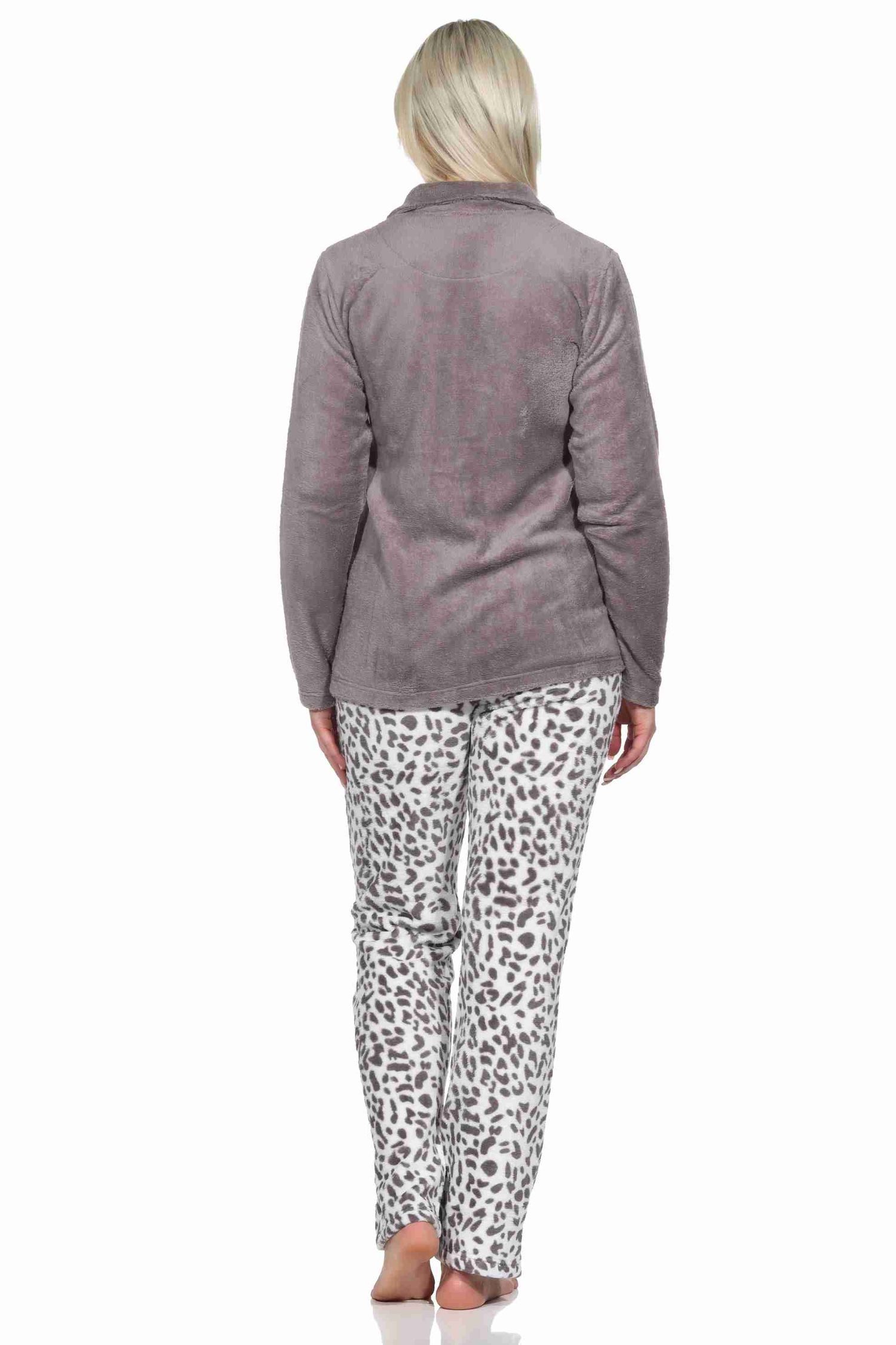 Normann Relaxanzug Damen Hausanzug Homewear aus Coralfleece im Animal Look