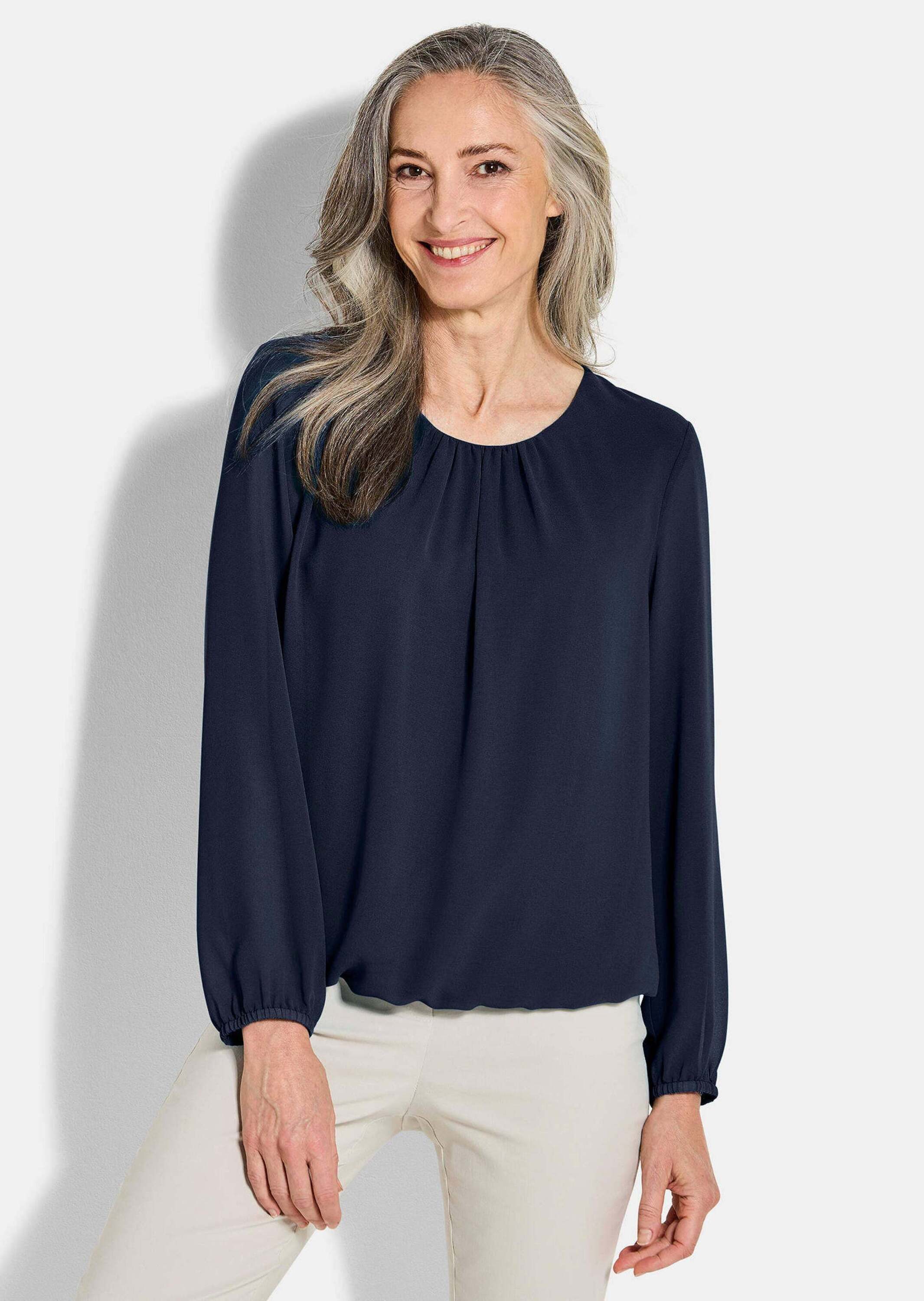 Klassische Bluse Jerseybluse mit Falten-Details