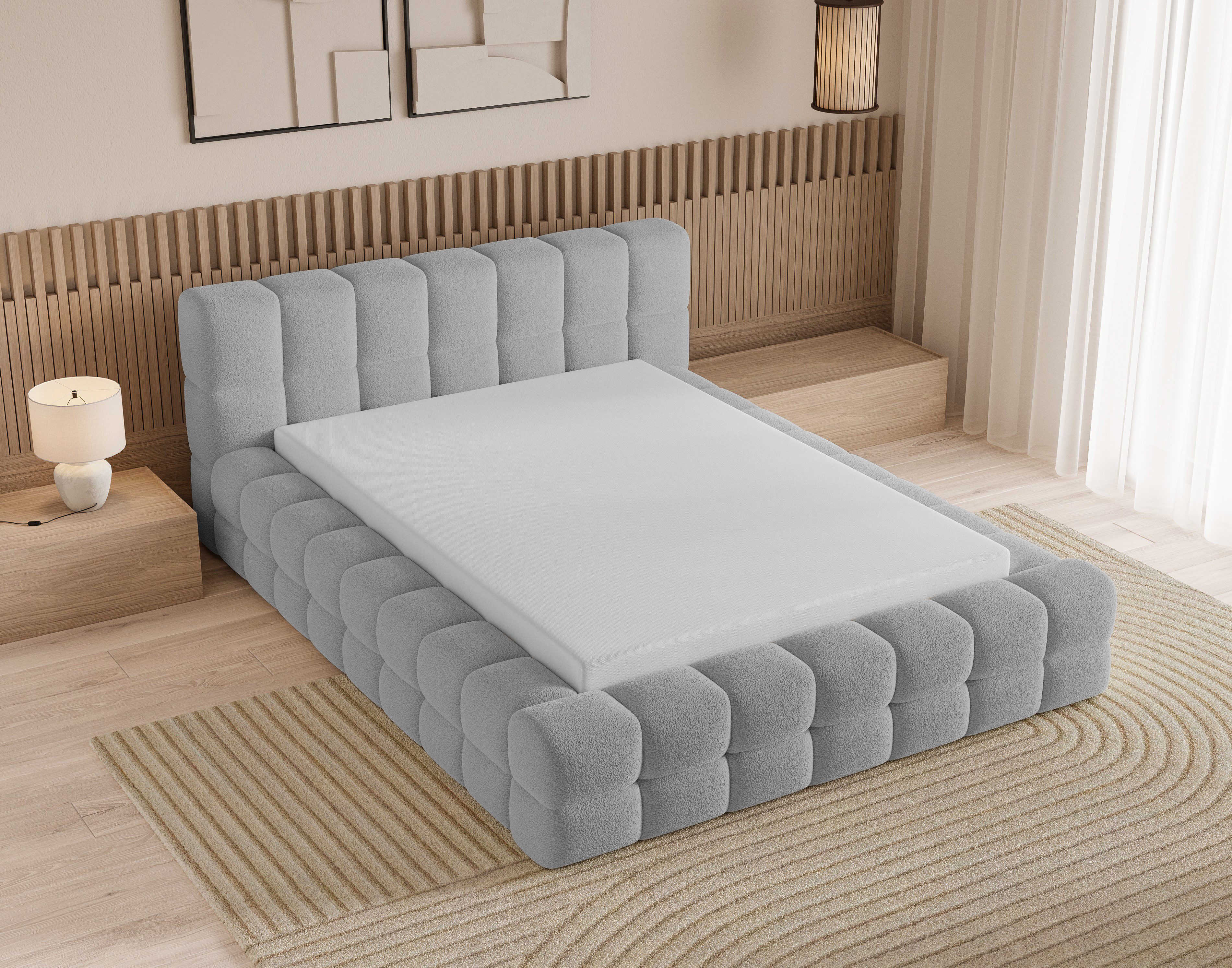 Chilly Möbel Polsterbett Verona Grau Bouclé Stoff 160x200 cm mit Stauraum Q günstig online kaufen