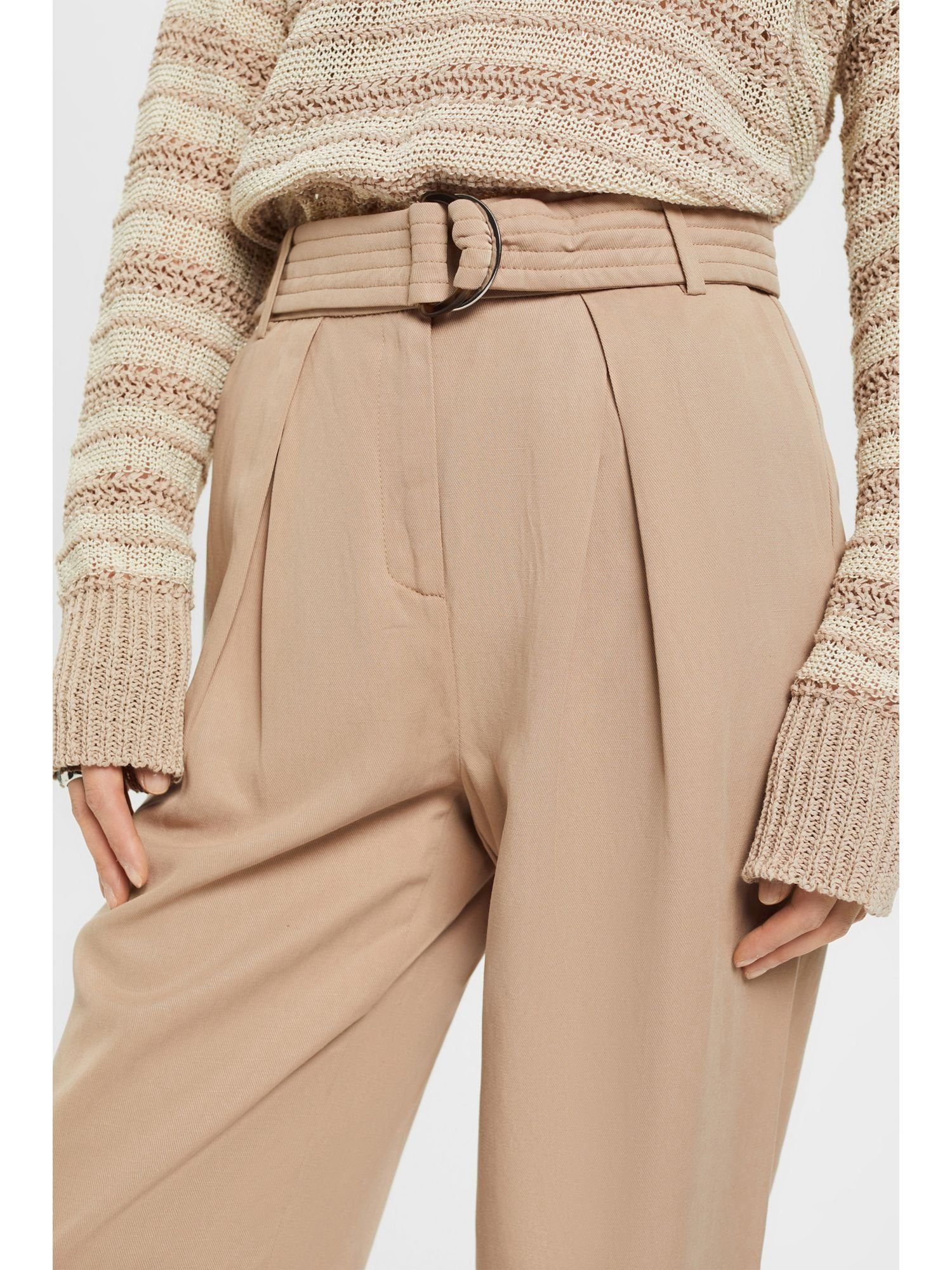 und hohem Esprit Stoffhose mit Bund TAUPE Leinenmix-Hose Collection Gürtel