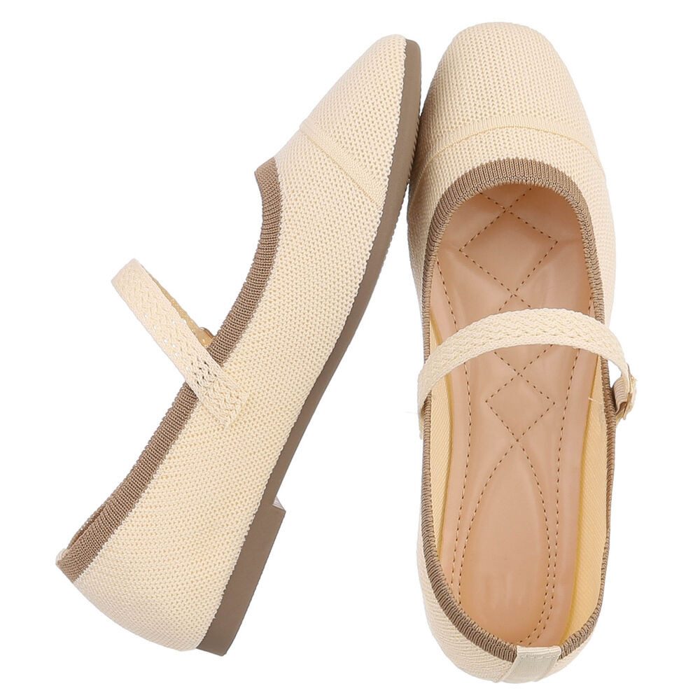 Ital-Design Bequeme Ballerinas mit Riemenverschluss für Damen Schnürpumps (91512230) Blockabsatz Riemchenballerinas in Beige