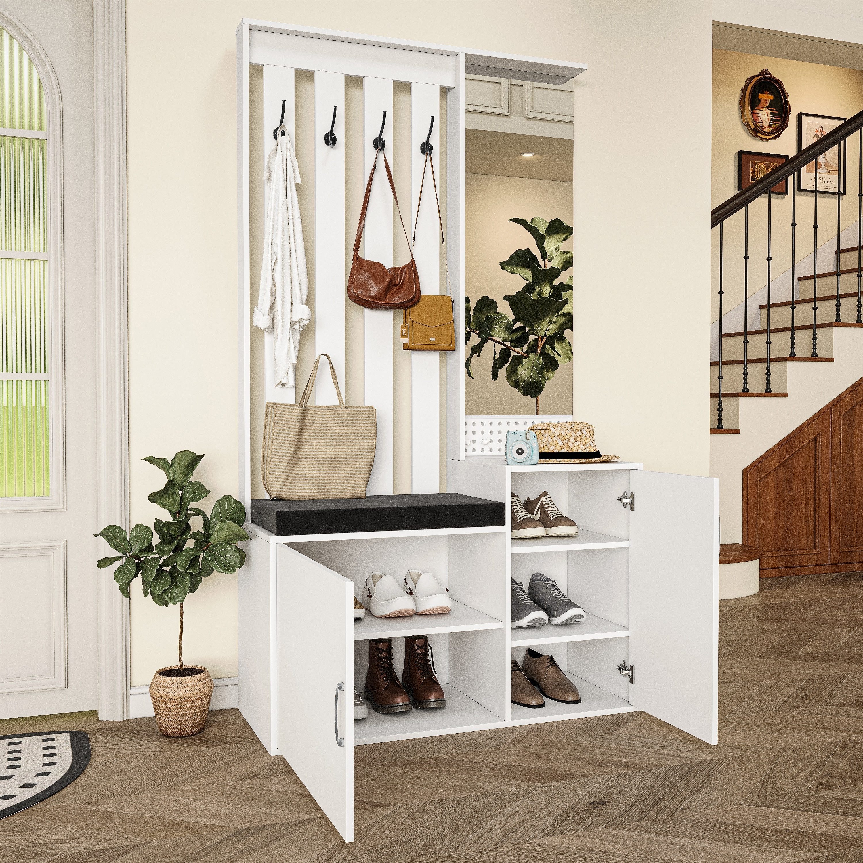 BELUPAI Garderobenständer Weiß Garderobe Set 180cm, (Set, 1 St., Garderobe mit Spiegel, Schuhschrank, Schuhbank und Kleiderstange), für Wohnzimmer, Schlafzimmer, Flur, 100 x 40 x 180cm