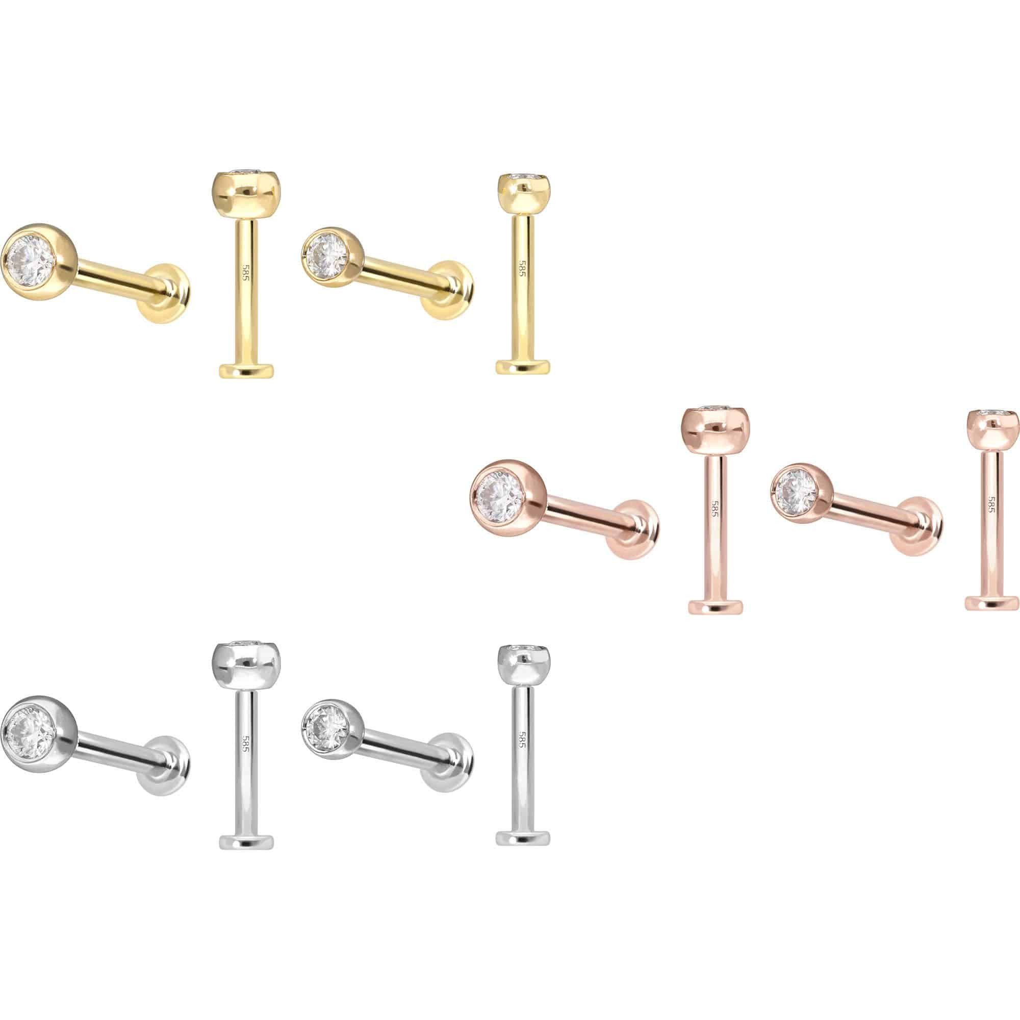 PIERCINGLINE Piercing-Set 14 Karat Gold Labret mit Innengewinde MOISSANIT (Labrets, 1-tlg)