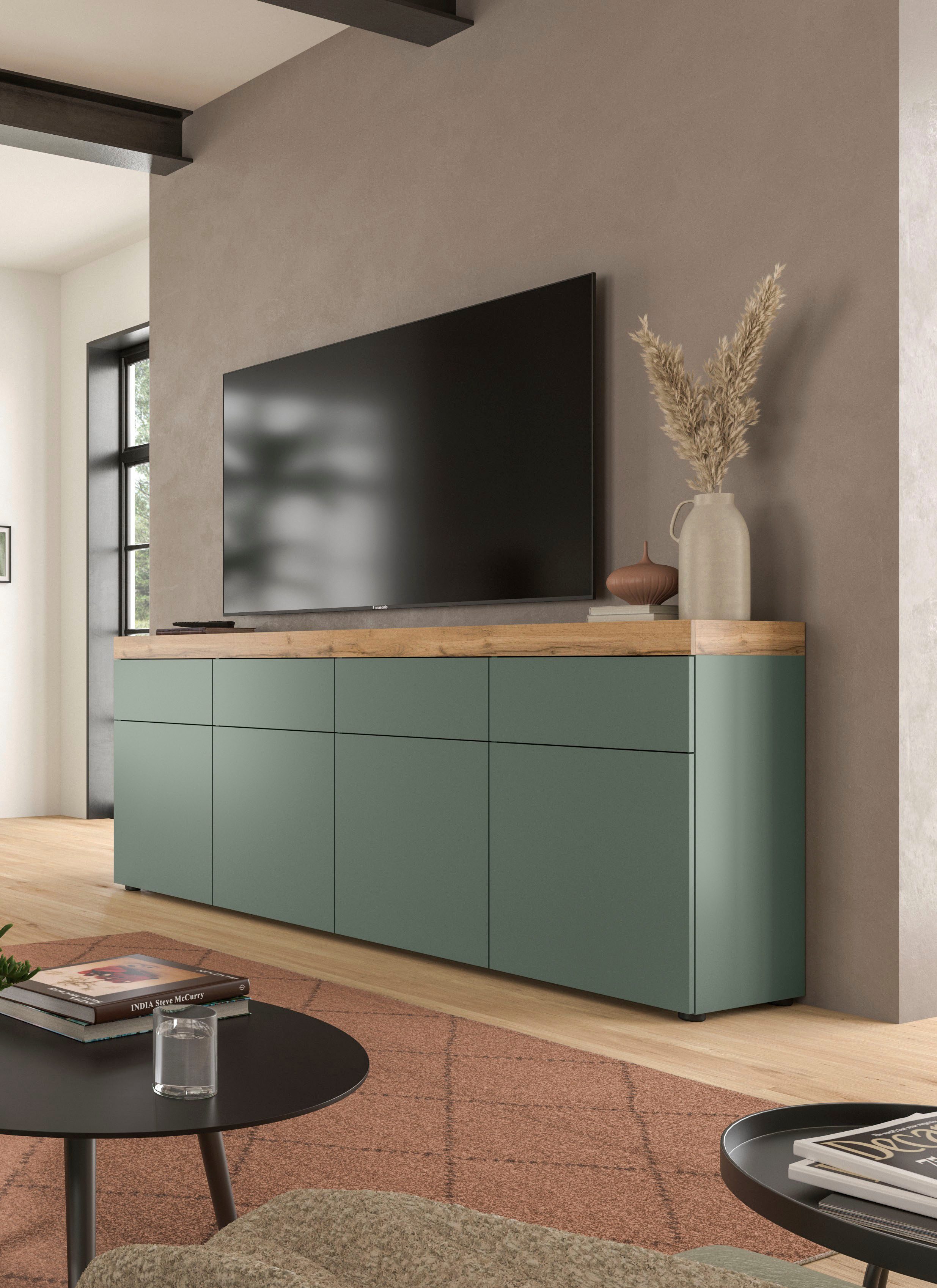OTTO home Sideboard MAMBO, TOPSELLER!, Breite 200cm, 4 Türen, 4 Schubkästen, push-2-open (1 St., 2 farbige Ausführung, in verschiedenen Farben erhältlich), Kommode, Anrichte, Wohnzimmer, Schlafzimmer