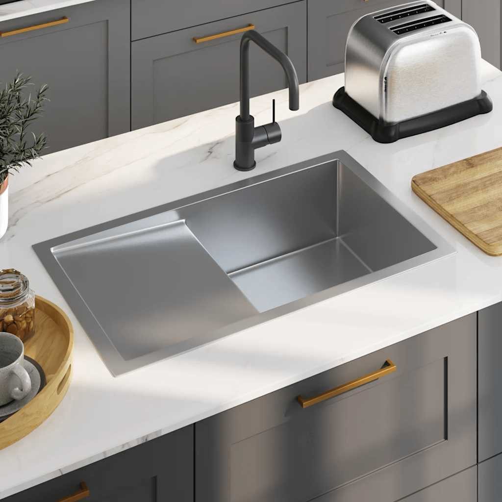 vidaXL Einbauspüle Handgemachte Einbauspüle Edelstahl, 44/75 cm