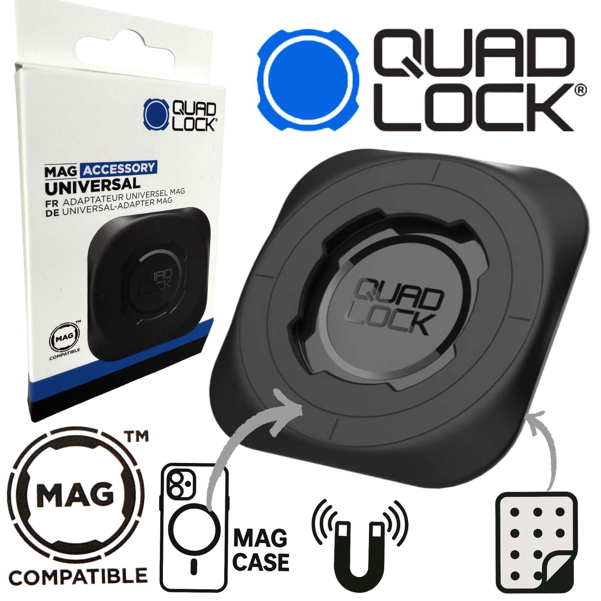Quad Lock Handy-Halterung QUAD LOCK MAG Universal Adapter Case klebe Pad Rückseite Smartphone