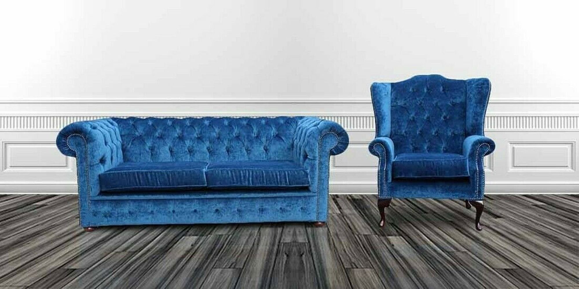 Couch Chesterfield-Sofa, Textil Chesterfield JVmoebel Sofa Garnitur Sofagarnitur Polster